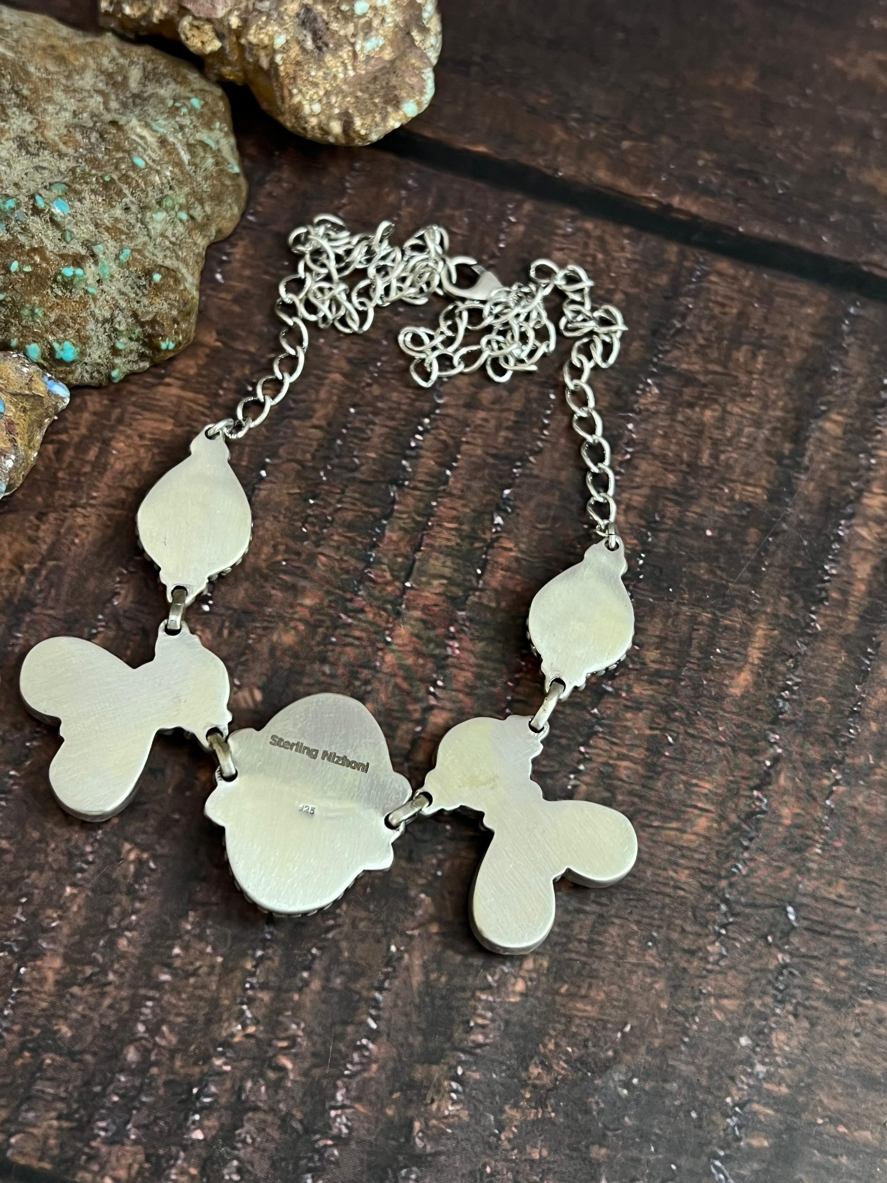 Handmade Sterling Silver Golden Hills Turquoise Necklace with Signed Nizhoni