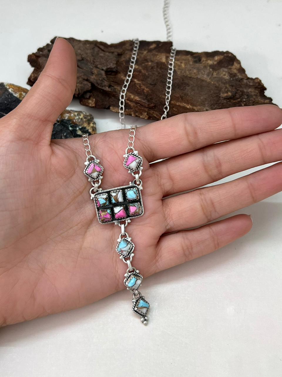 Handmade Sterling Silver Cotton Candy Drop Necklace "Signed Nizhoni"