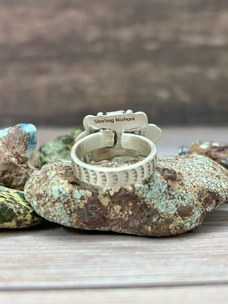 Handmade Sterling Silver White Buffalo Adjustable Ring "Signed Nizhoni"