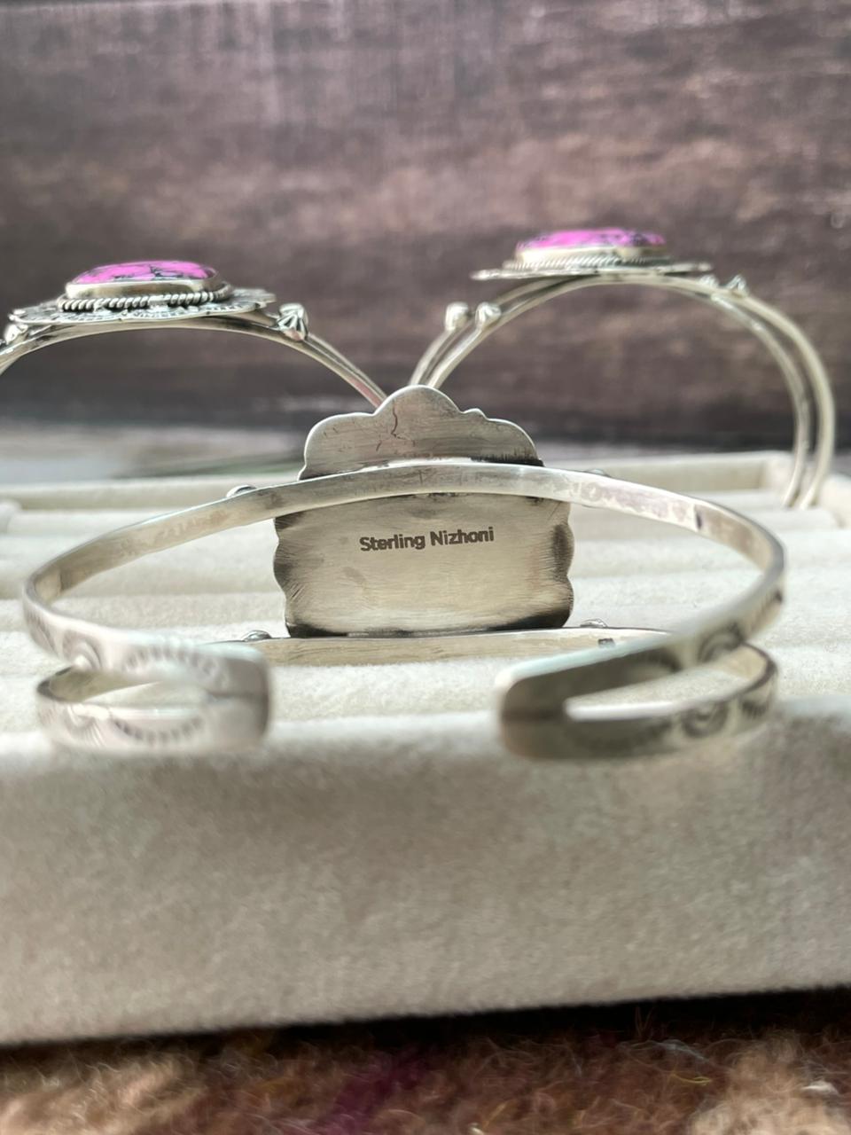 Handmade Sterling Silver Cherry Blossom Cuff Bracelet "Signed Nizhoni"