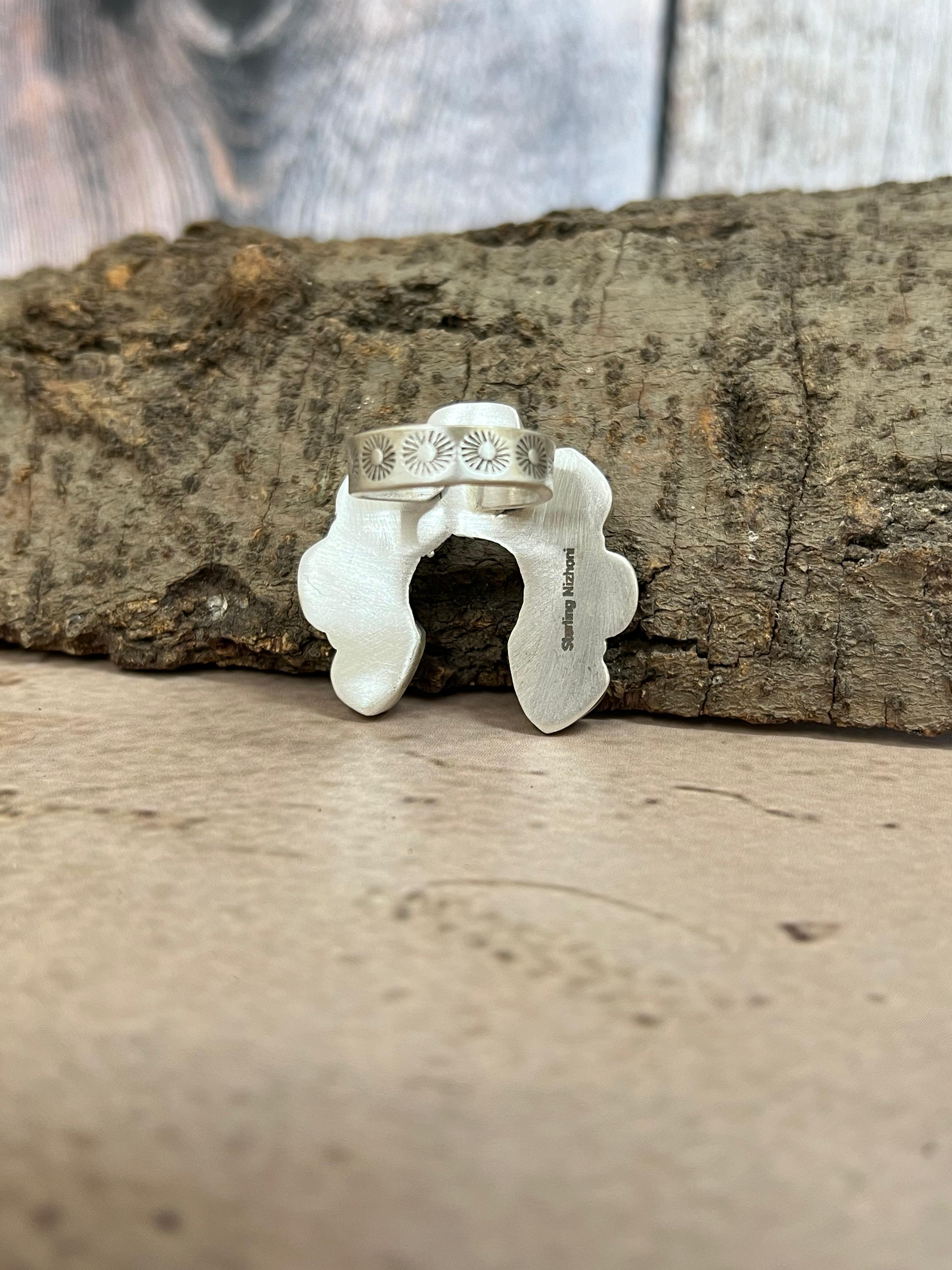 Handmade Sterling Silver Cotton Candy Turquoise Adjustable Rings with Signed Nizhoni