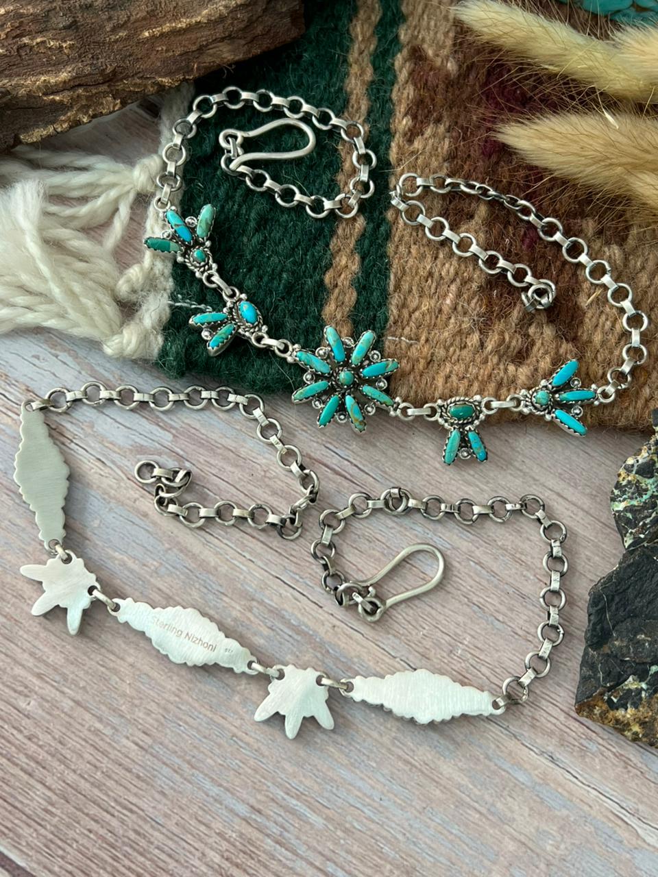 Handmade Sterling Silver Kingman Turquoise Choker Necklace "Signed Nizhoni"