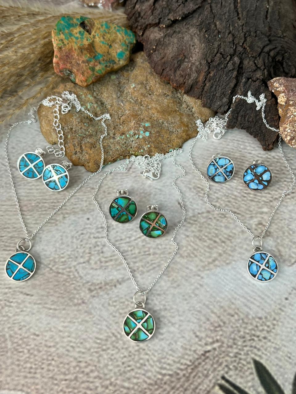 Handmade Sterling Silver Multi Stone Necklace Earrings Set "Signed Nizhoni"