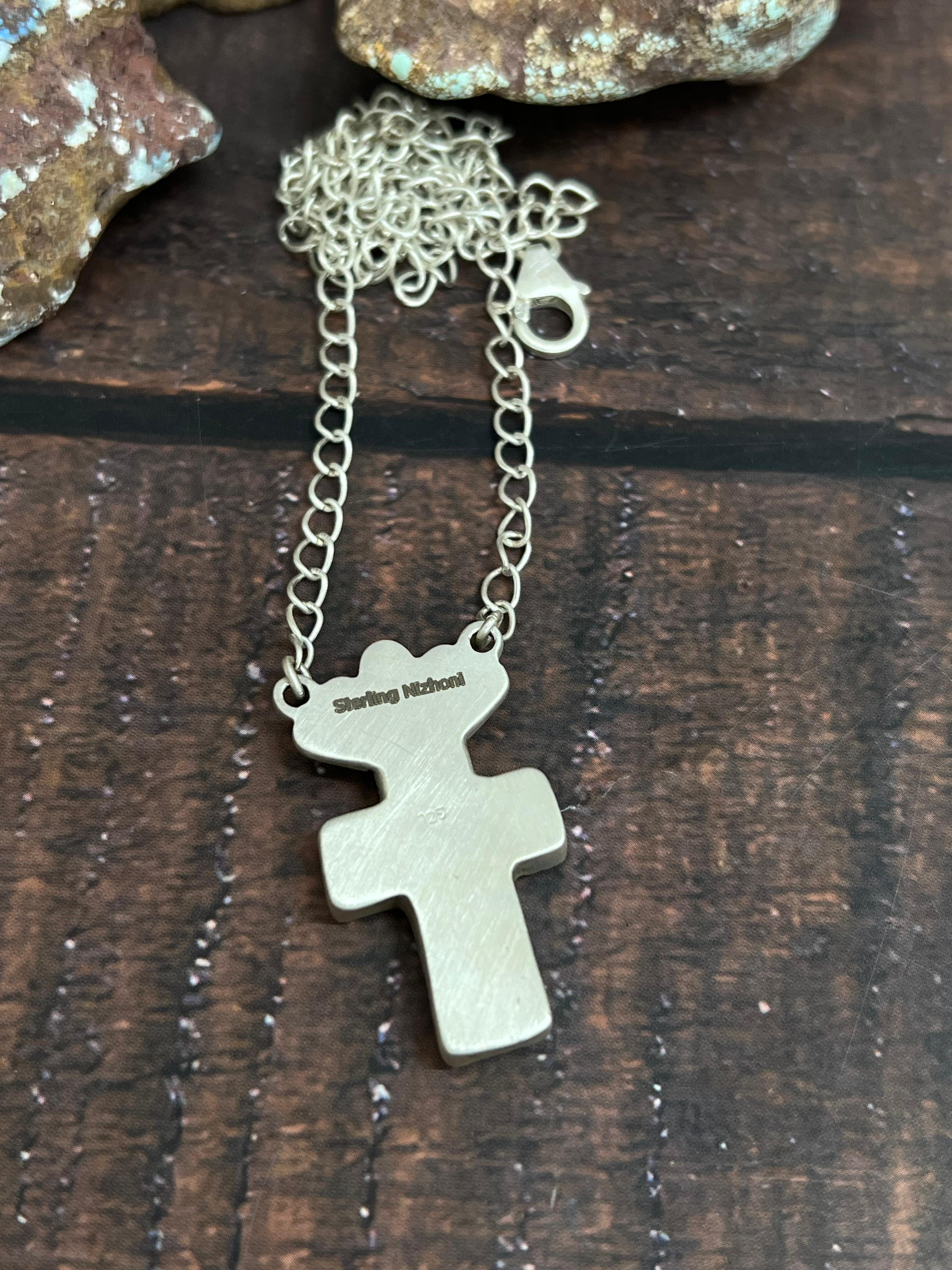 Handmade Sterling Silver Cotton Candy Cross Necklace Signed Nizhoni