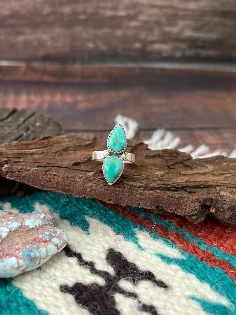 Handmade Sterling Silver Emerald Valley Adjustable Ring " Signed Nizhoni" (8)