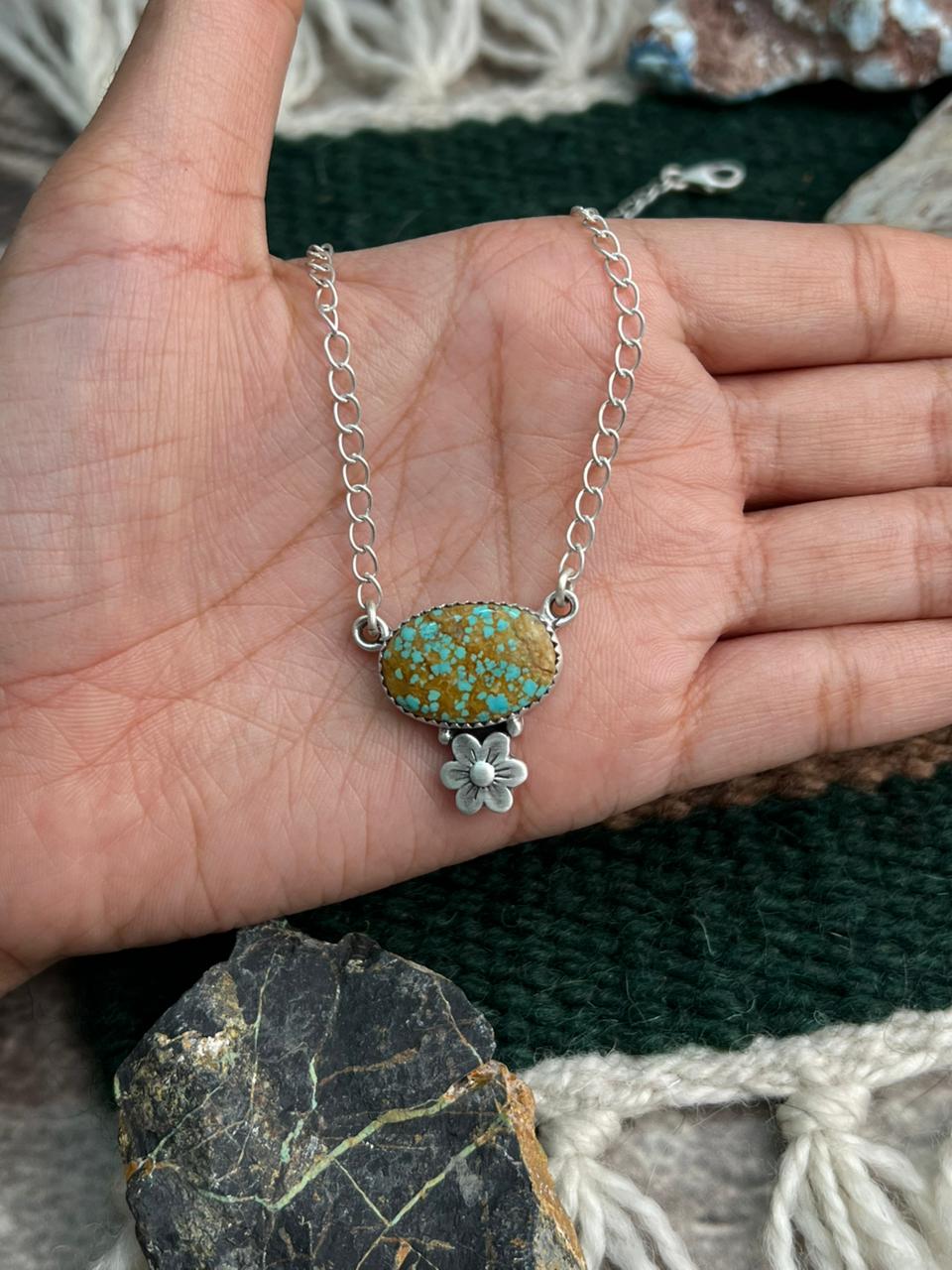 Handmade Sterling Silver Number 8 Turquoise Necklace "Signed Nizhoni"