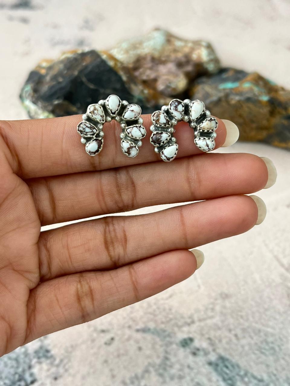 Handmade Sterling Silver Wildhorse Magnesite Post Earrings "Signed Nizhoni"