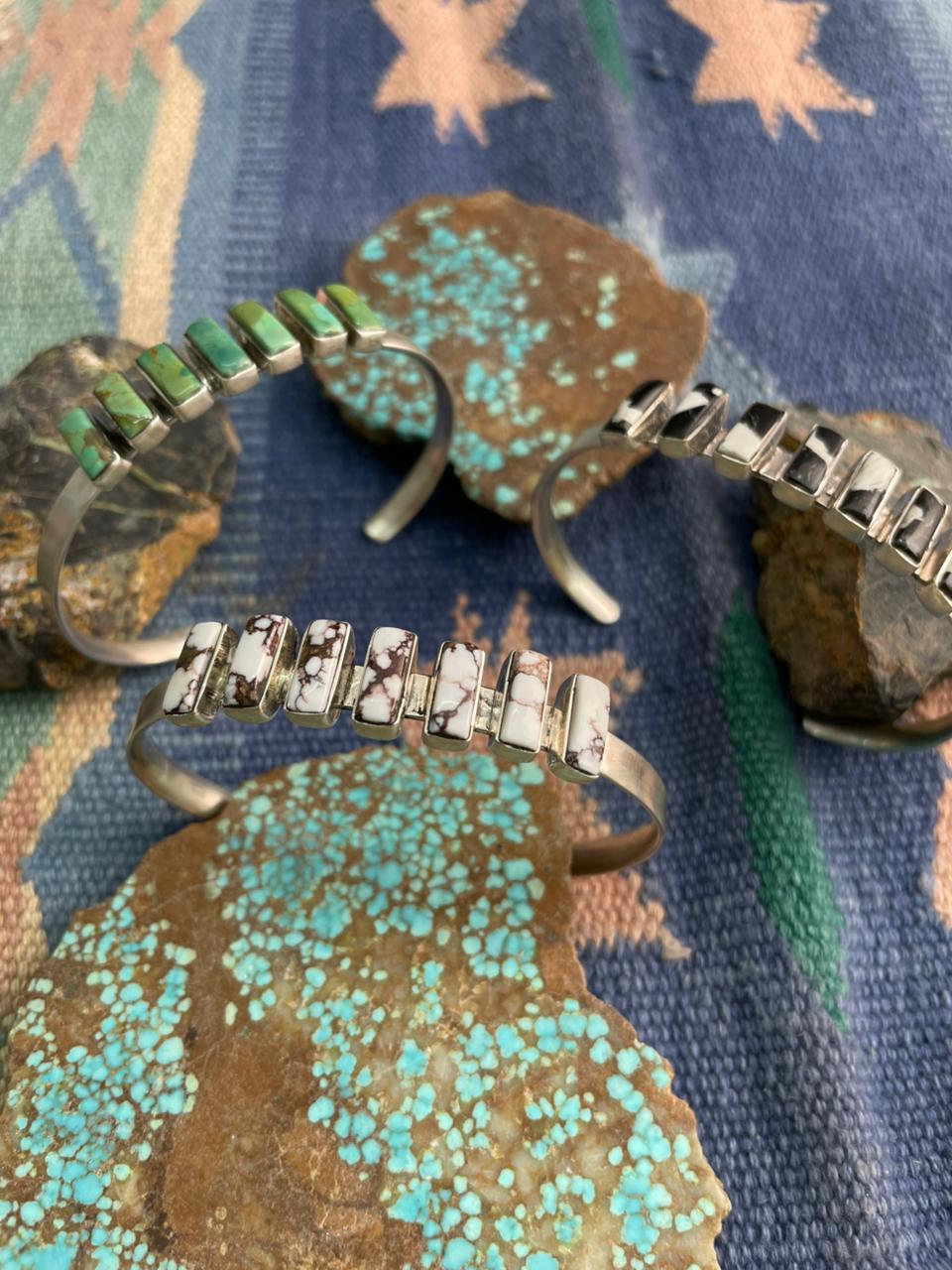 Handmade Sterling Silver Multi Stone Cuff Bracelet "Signed Nizhoni"