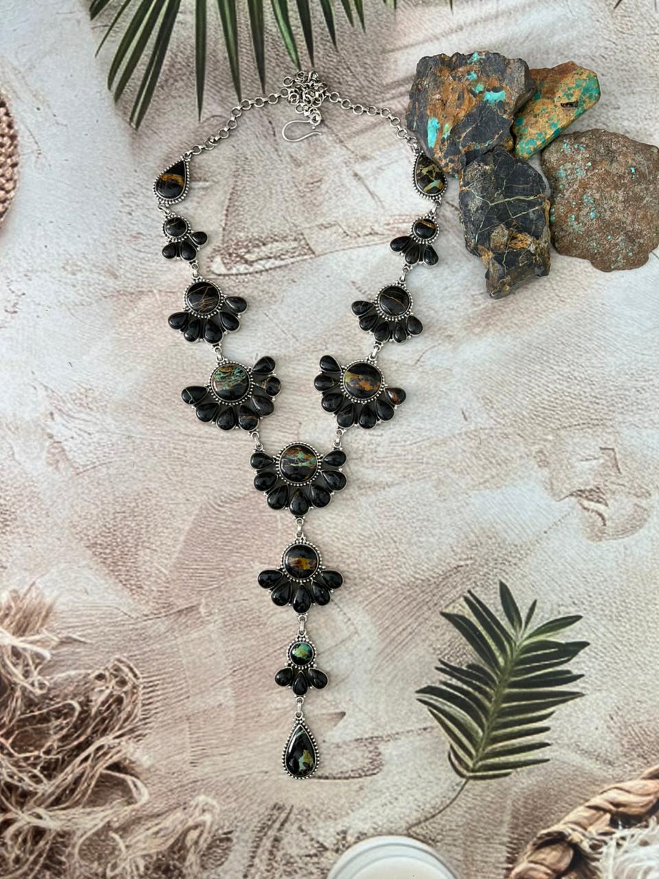 Handmade Sterling Silver Blackjack Turquoise Necklace "Signed Nizhoni"