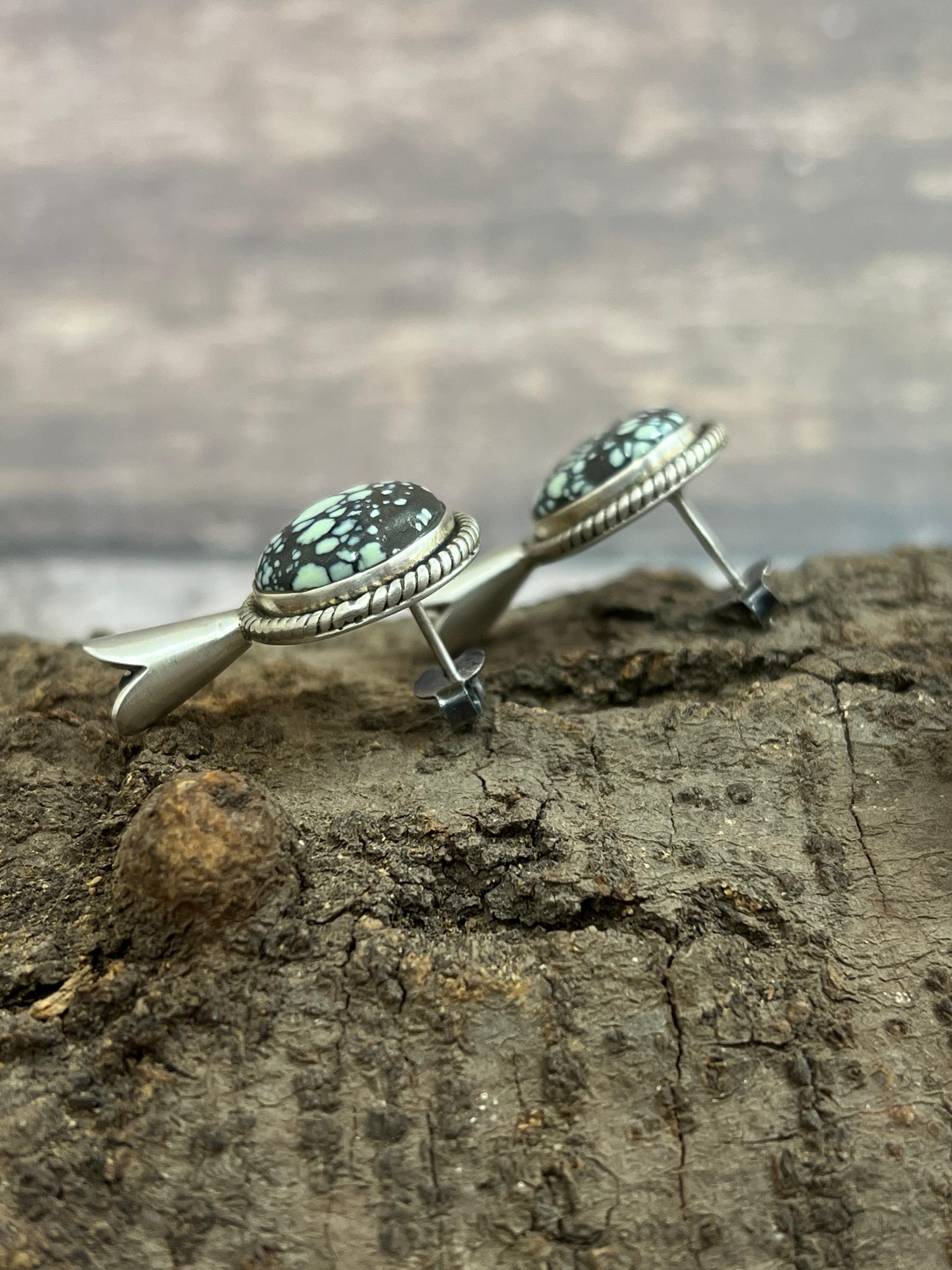 Handmade Sterling Silver Starfox Variscite Blossom Earrings Signed Nizhoni