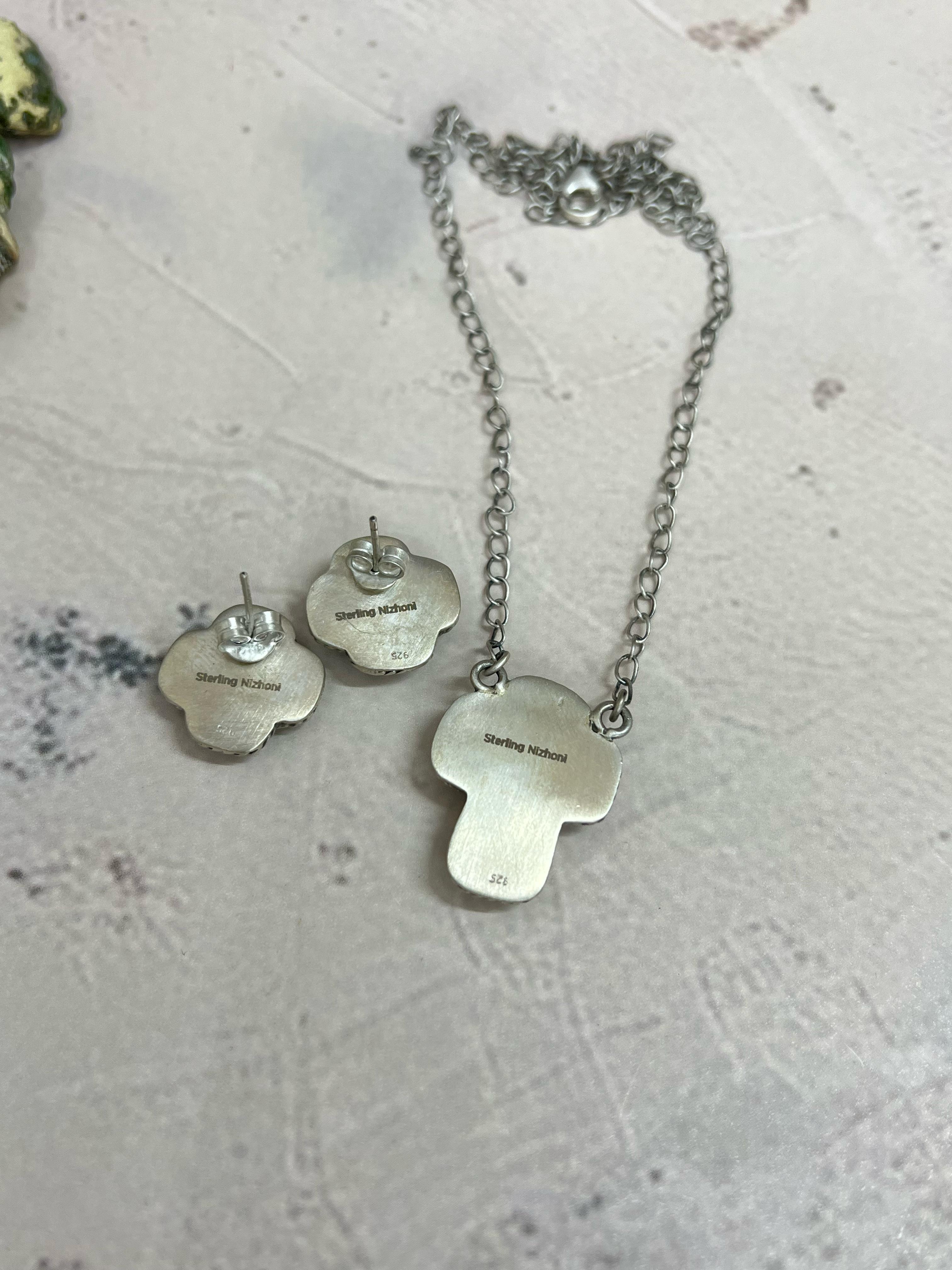 Handmade Sterling Silver Wild Horse Cross Necklace Earrings Set with Signed Nizhoni