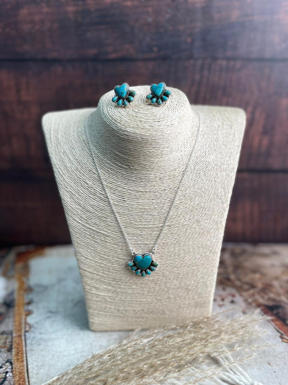 Handmade Sterling Silver Kingman Turquoise Necklace Earrings Set "Signed Nizhoni"