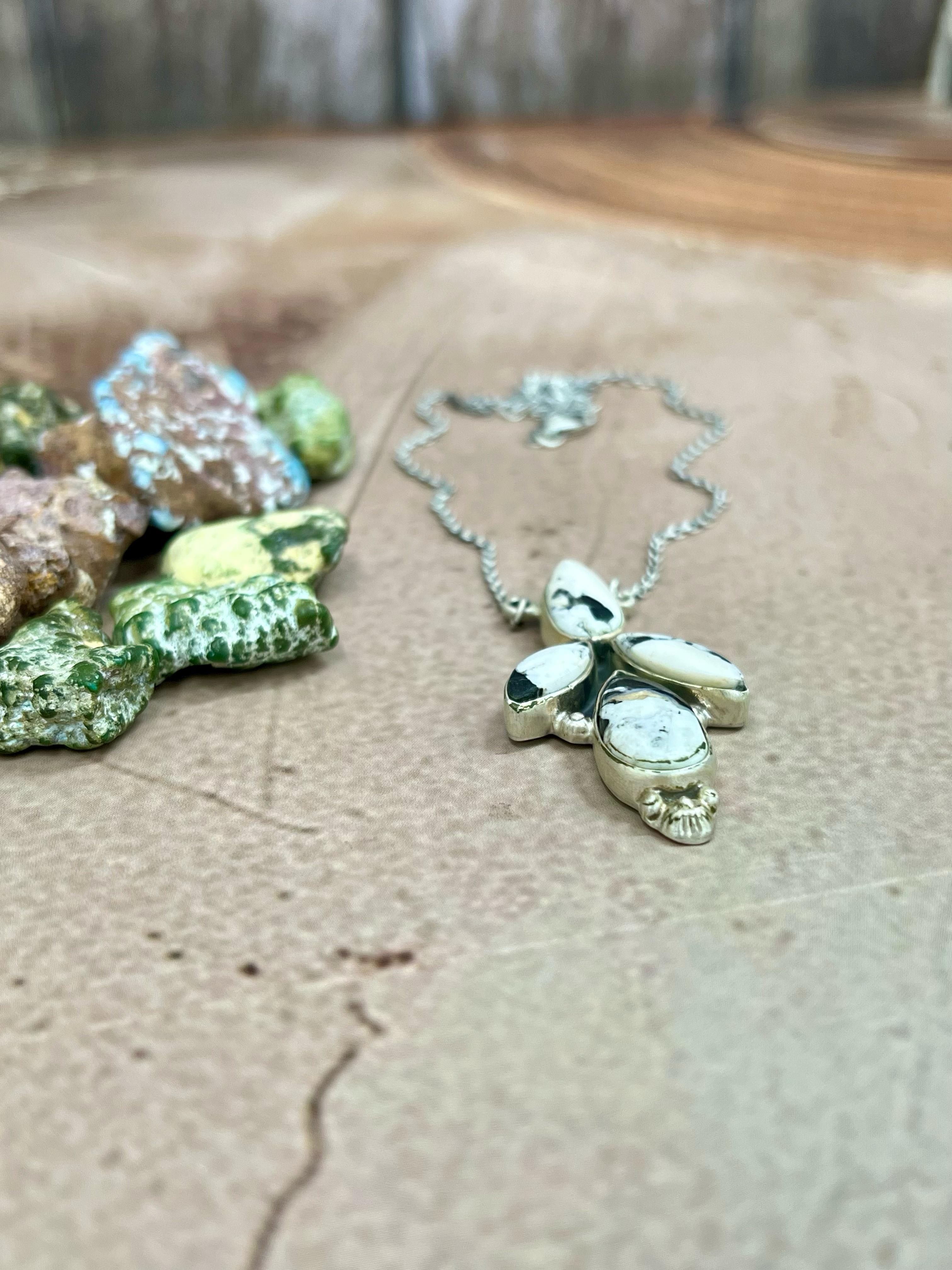 Handmade Sterling Silver White Buffalo Turquoise Necklace with Signed Nizhoni (5)