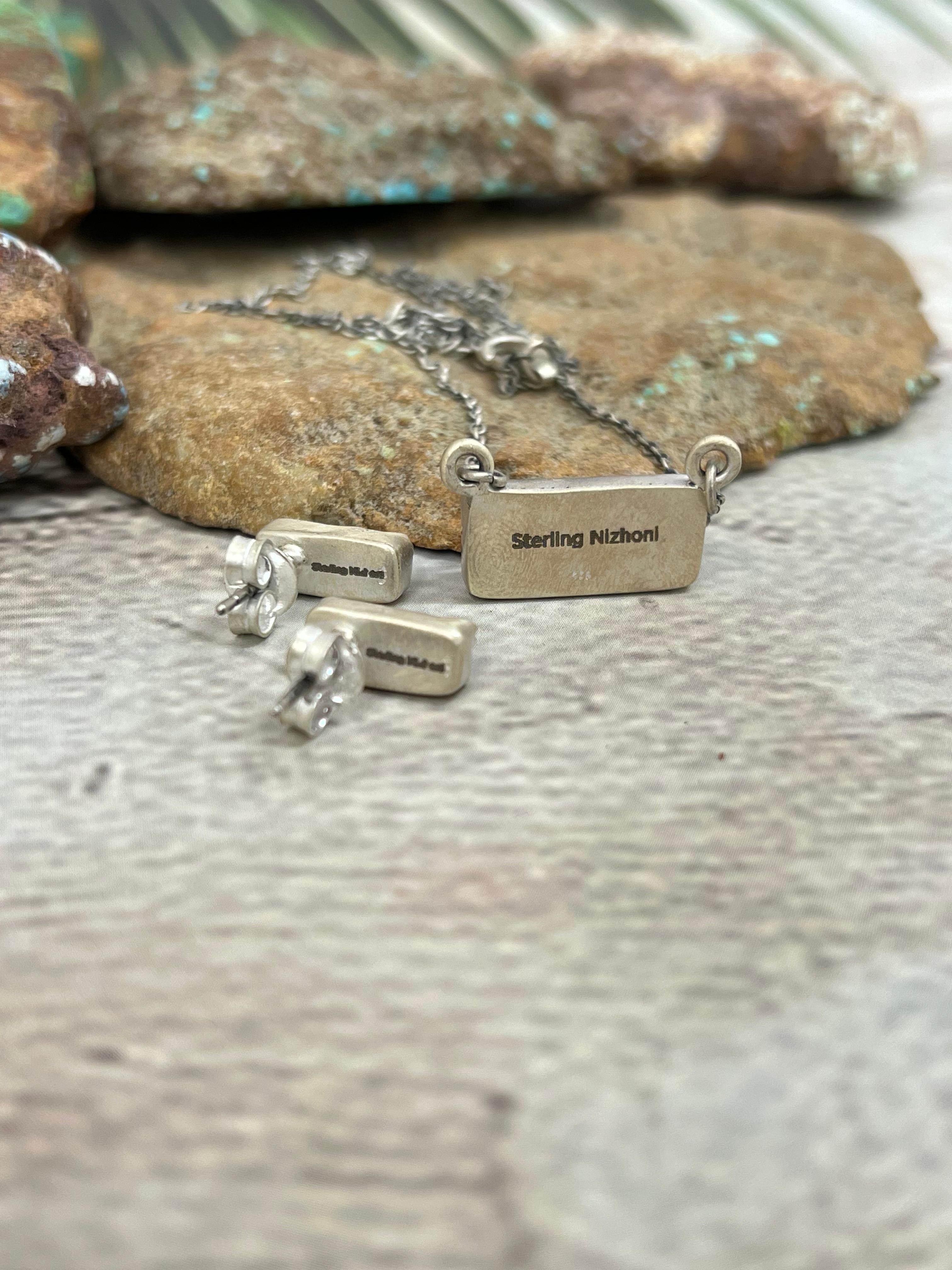 Handmade Sterling Silver Grape Dahlia Necklace Earrings Set, Signed Nizhoni