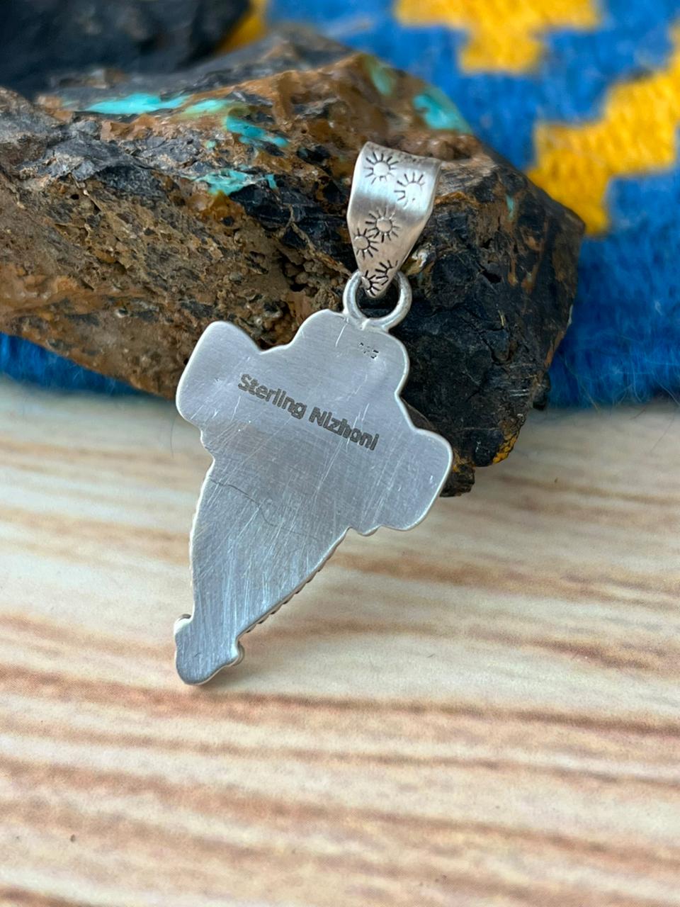 Handmade Sterling Silver Cotton Candy with White Water Turquoise Pendant "Signed Nizhoni"