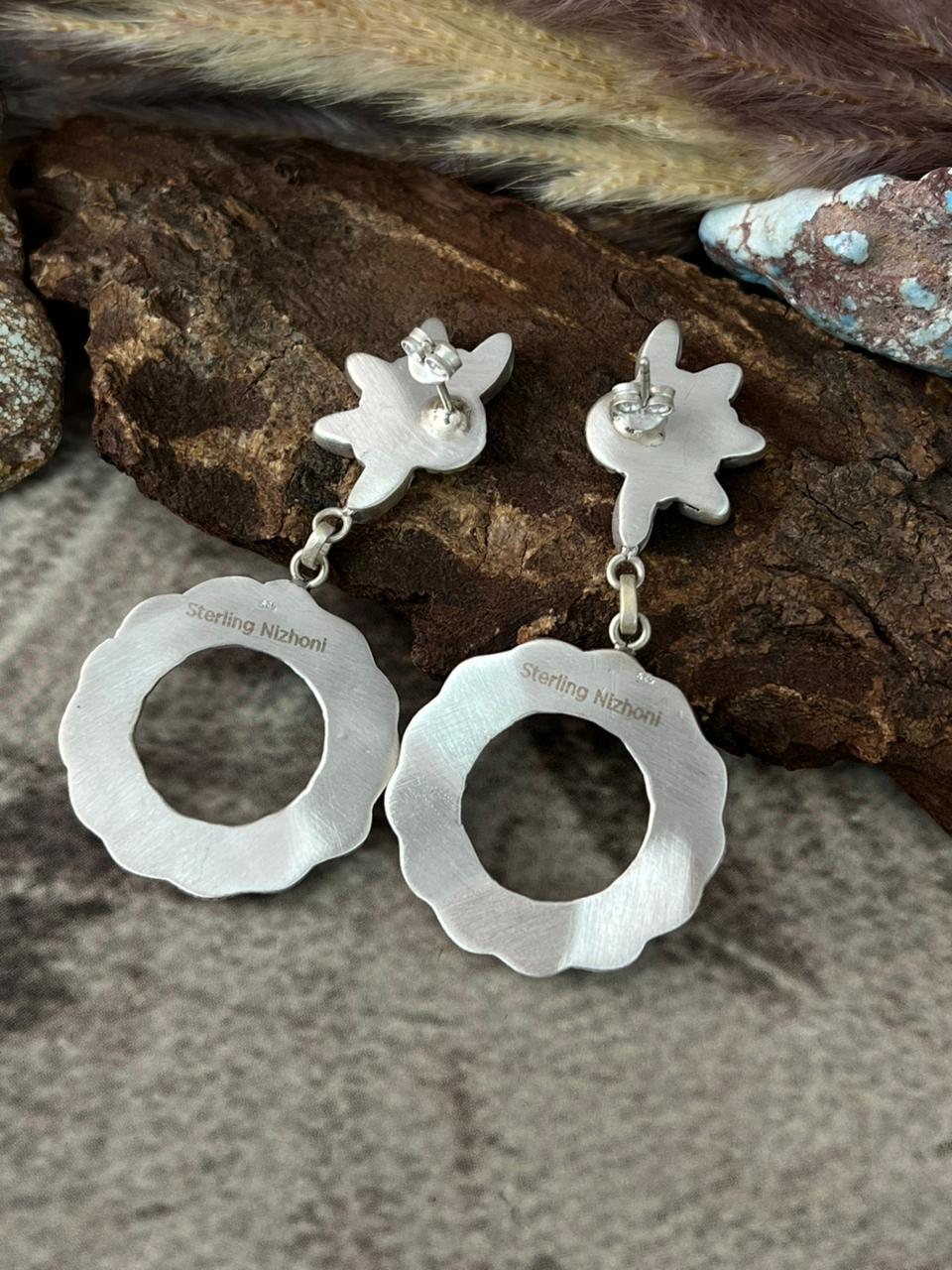 Handmade Sterling Silver Cotton Candy Post Hoop Dangle Earrings "Signed Nizhoni"