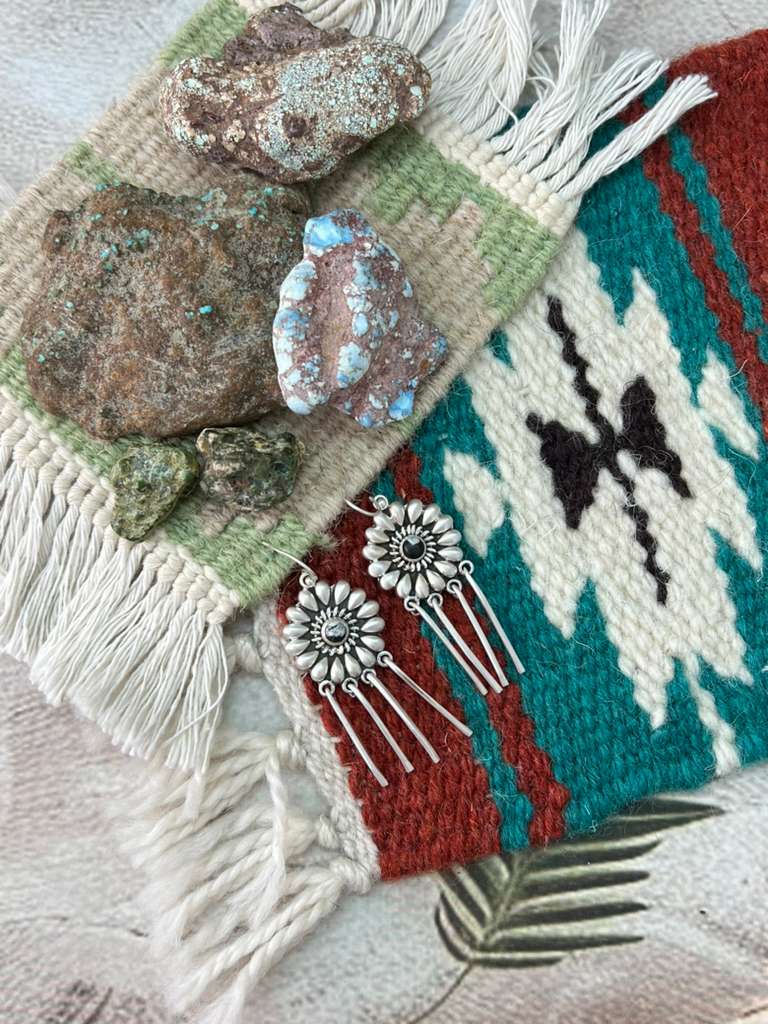 Handmade Sterling Silver White Buffalo Post Dangle Earrings "Signed Nizhoni"