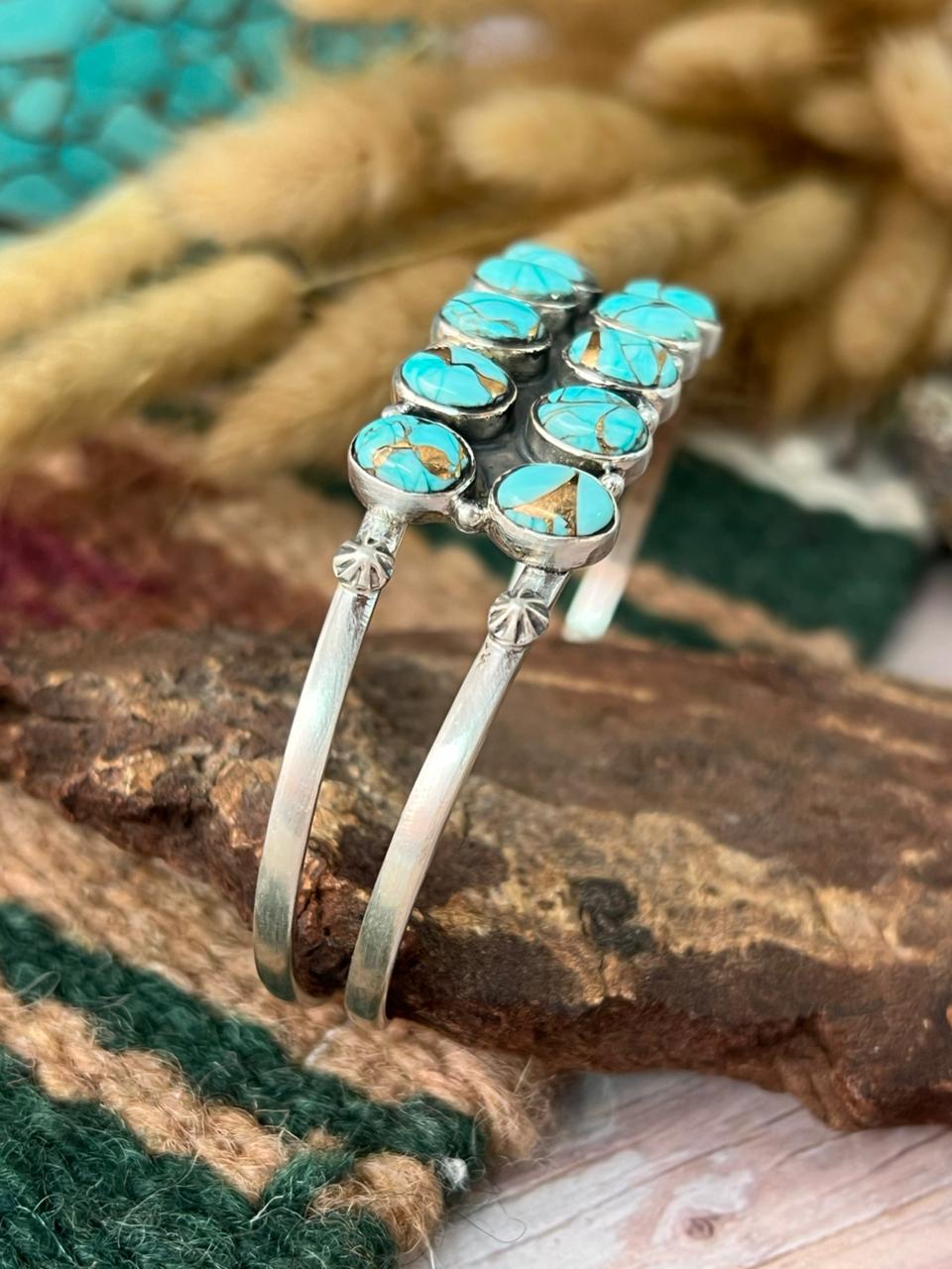 Handmade Sterling Silver Mint Dahlia Collection: Cuff Bracelet "Signed Nizhoni"