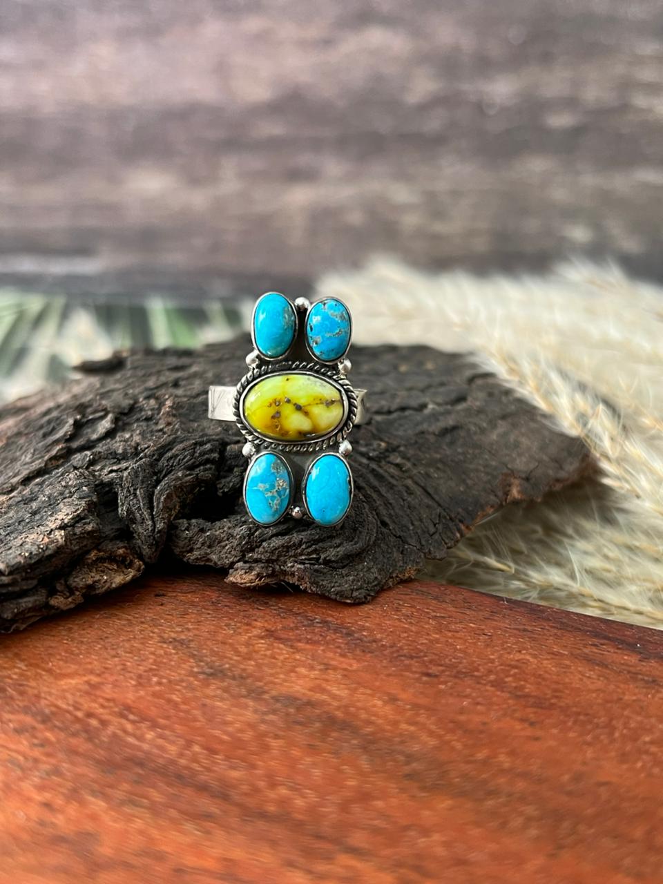 Handmade Sterling Silver Sierra Bella with Palomino Turquoise Collection: Adjustable Ring "Signed Nizhoni"