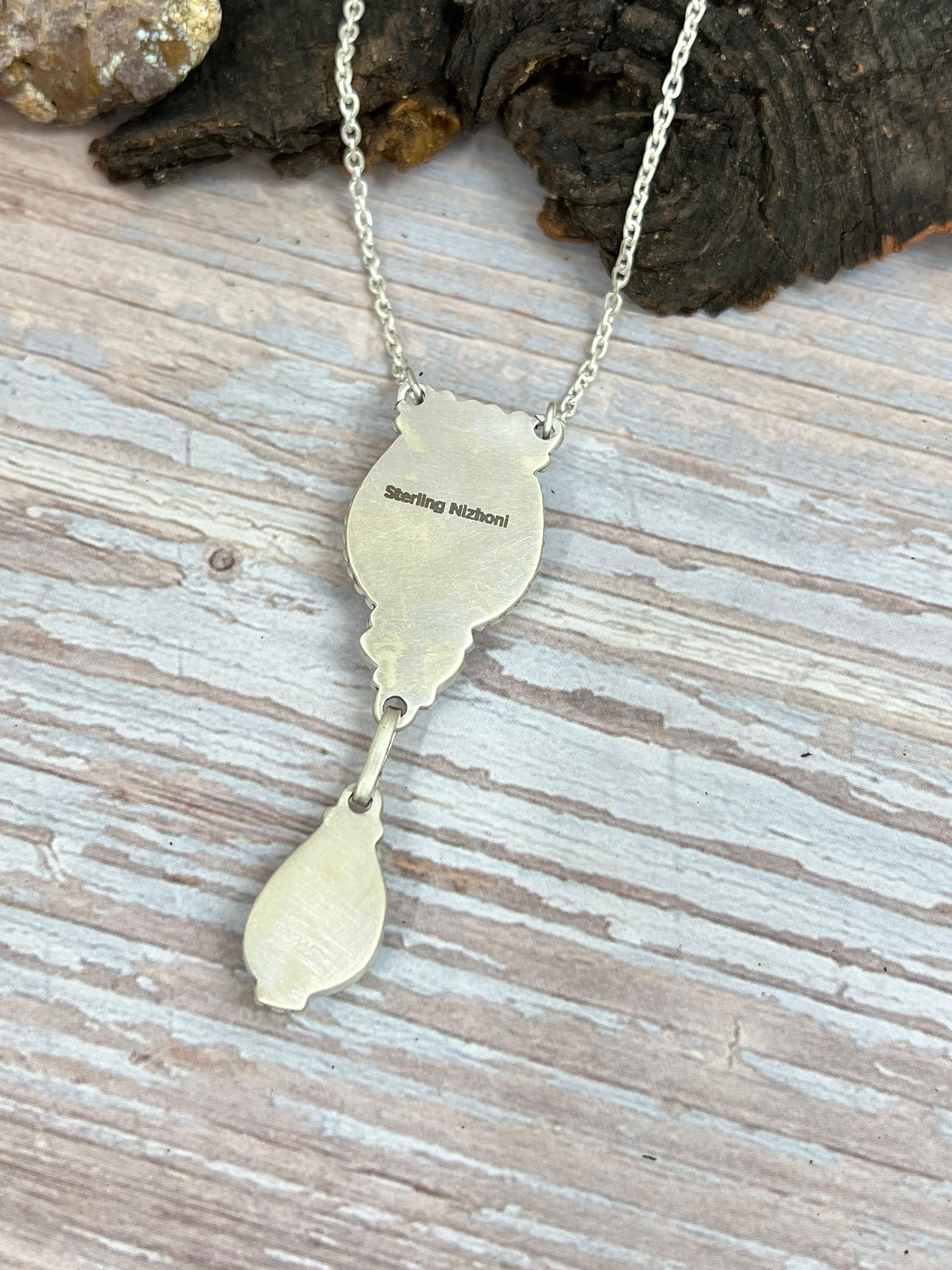 Handmade Sterling Silver Cotton Candy Turquoise Necklace with Signed Nizhoni