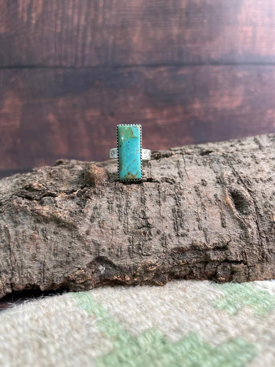 Handmade Sterling Silver Kingman Turquoise Adjustable Ring "Signed Nizhoni"