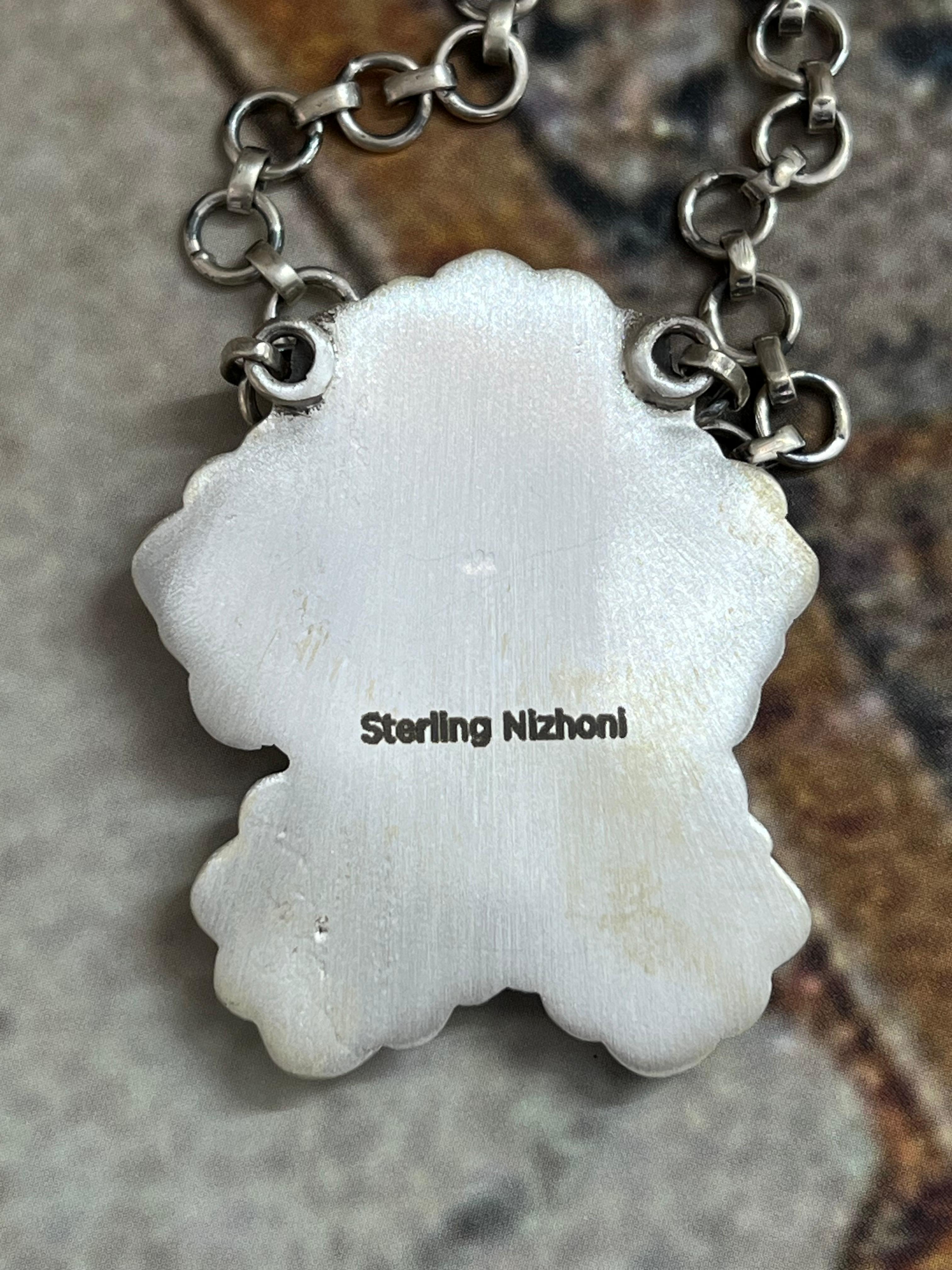 Handmade Sterling Silver Golden Hills Turquoise Necklace with Signed Nizhoni