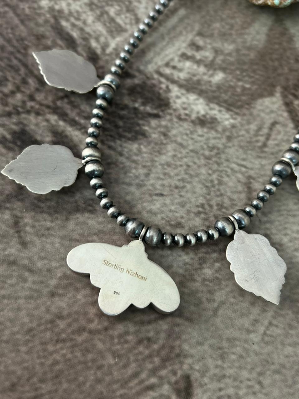 Handmade Sterling Silver 'Golden Hills Turquoise Cobble Collection' Beaded Necklace "Signed Nizhoni"