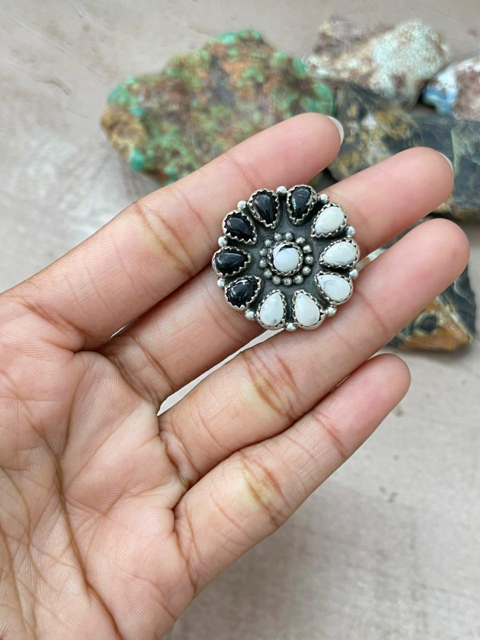 Handmade Sterling Silver White Buffalo Adjustable Ring "Signed Nizhoni"