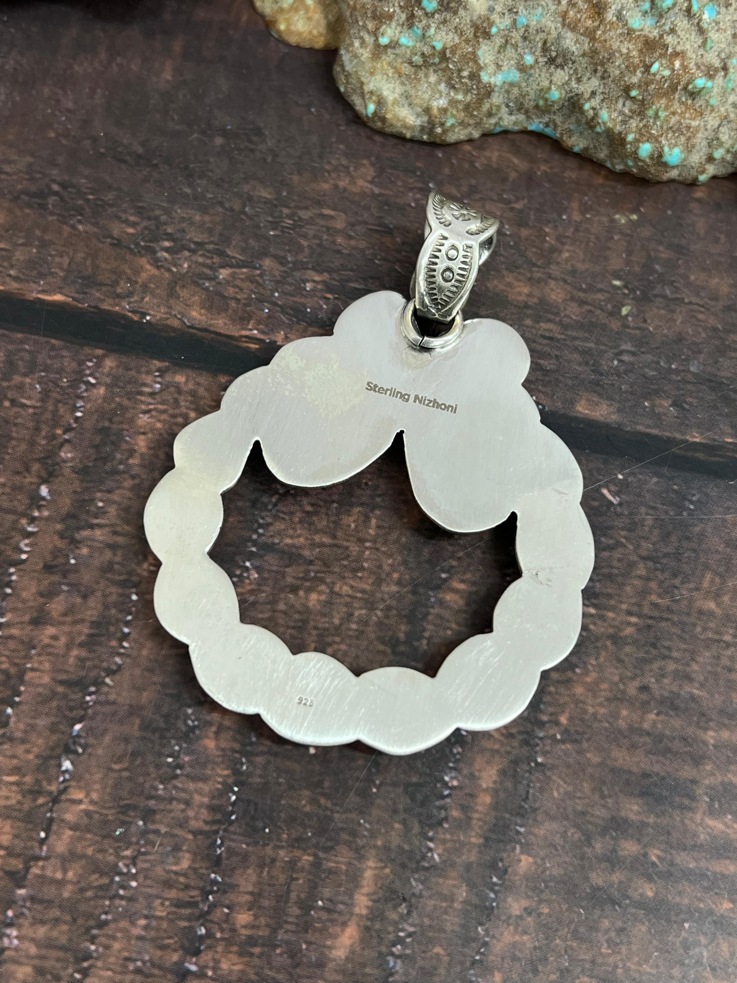 Handmade Sterling Silver Dahlia Rose with Emerald Valley Pendant, Signed Nizhoni