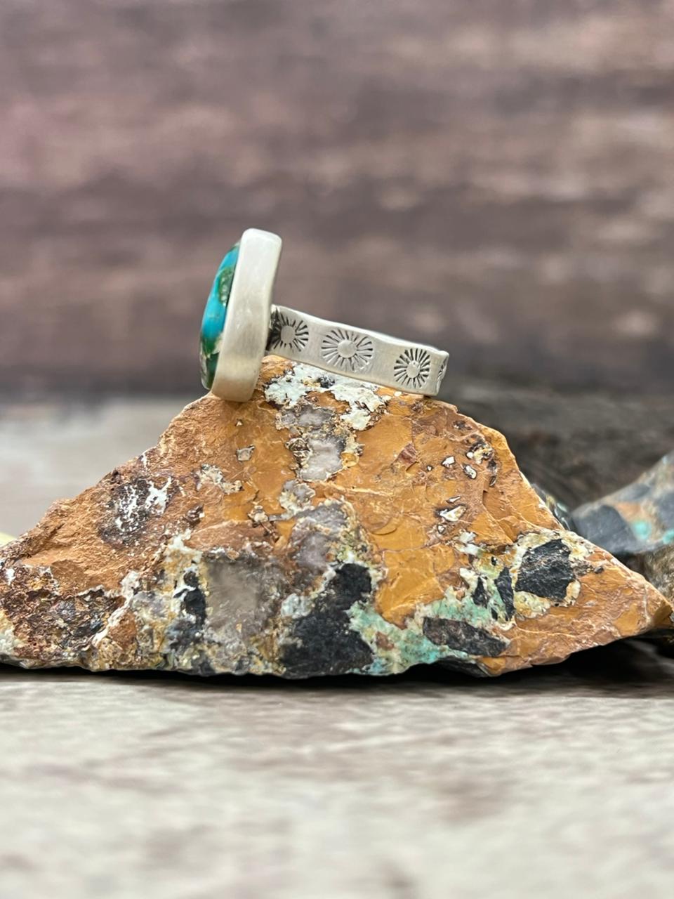 Handmade Sterling Silver Sonoran Mountain Turquoise Adjustable Ring "Signed Nizhoni"