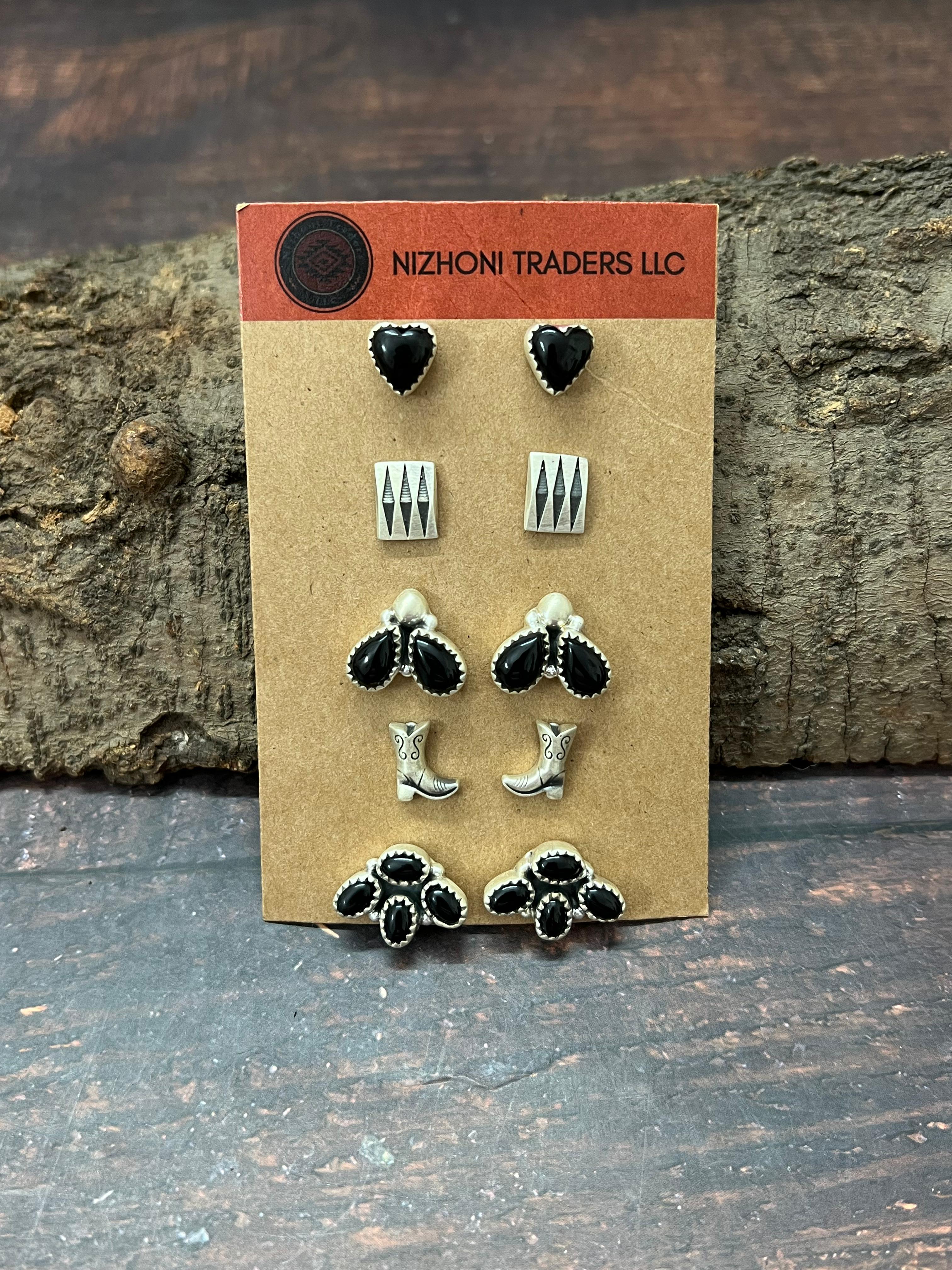 Handmade Sterling Silver Black Onyx Post Earring Set