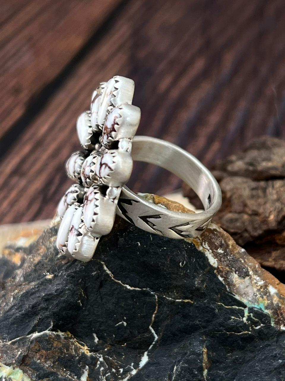 Handmade Sterling Silver Wildhorse Magnesite Adjustable Ring "Signed Nizhoni"