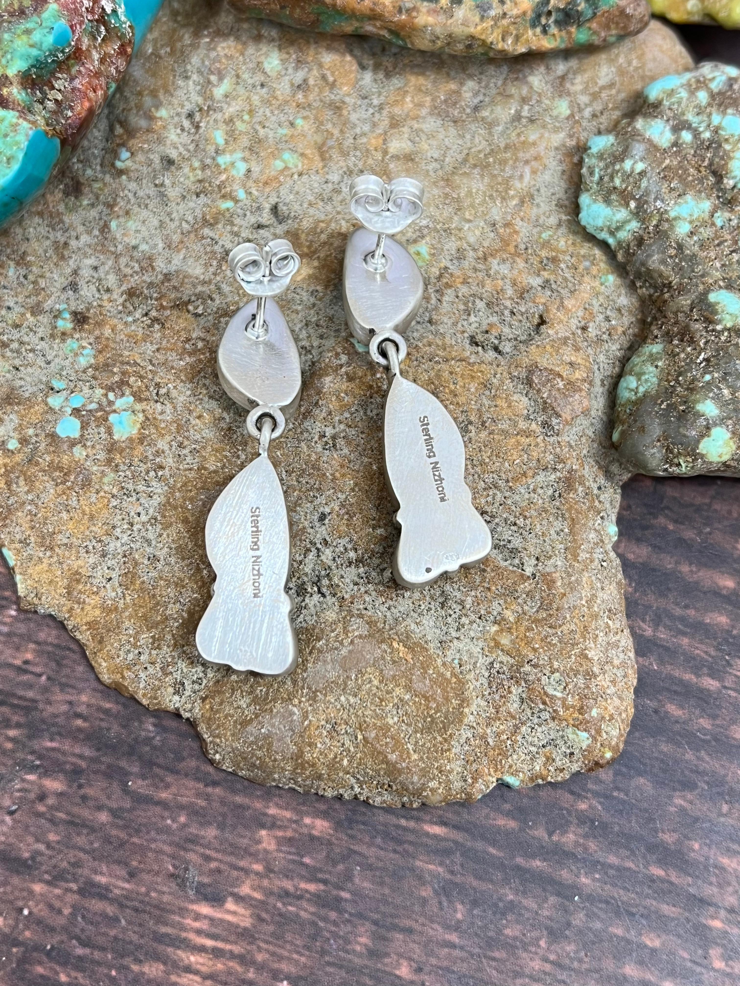 Handmade Sterling Silver Cotton Candy Turquoise Post Earrings with Signed Nizhoni