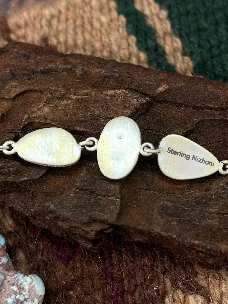 Handmade Sterling Silver Golden Hills with Sonoran Mountain Turquoise Chain Bracelet "Signed Nizhoni"