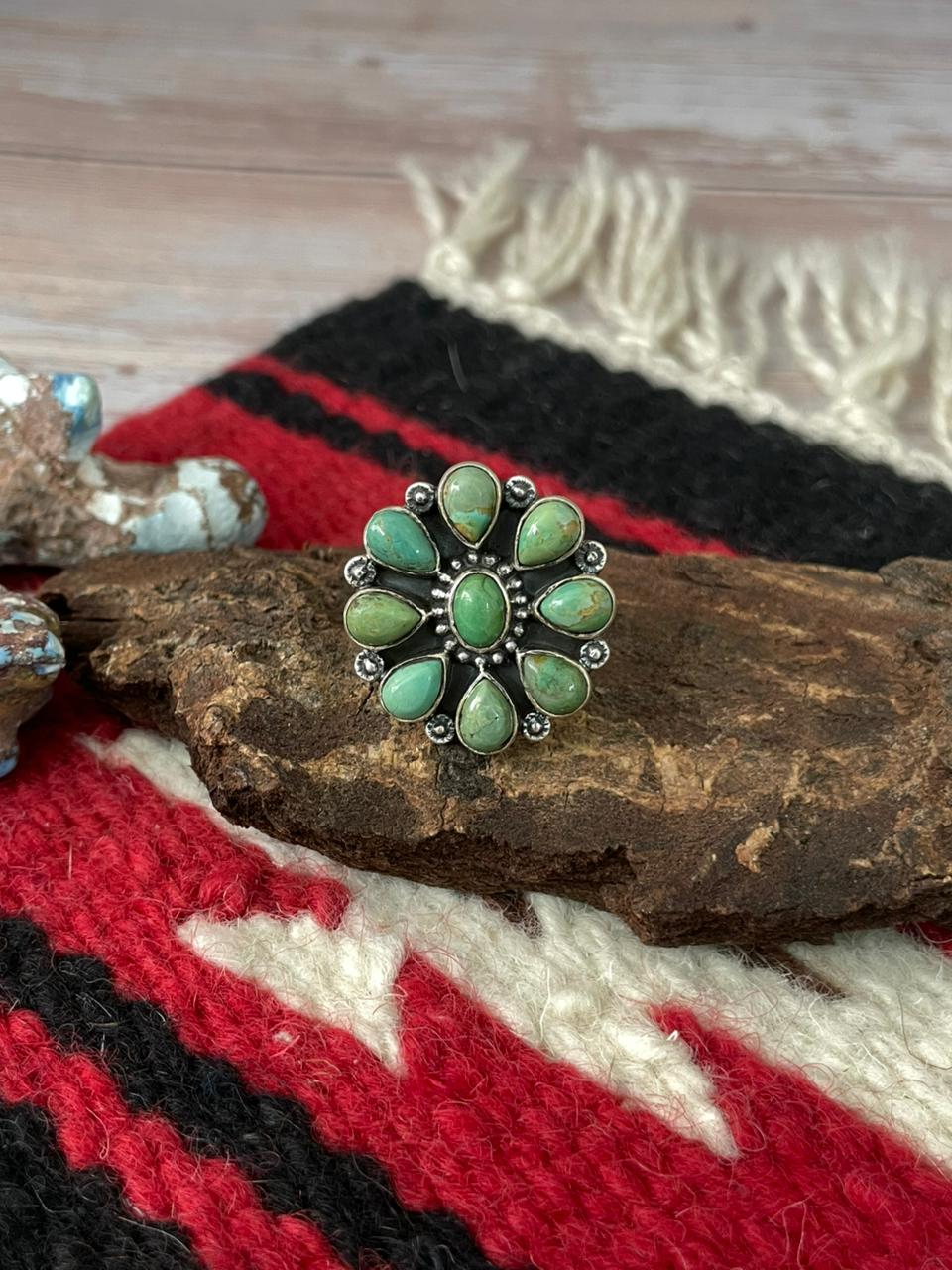 Handmade Sterling Silver Kingman Turquoise Ring "Signed Nizhoni"