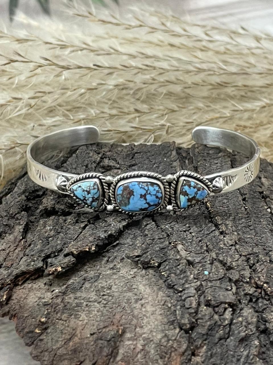 Handmade Sterling Silver Golden Hills Turquoise Bracelet "Signed Nizhoni"