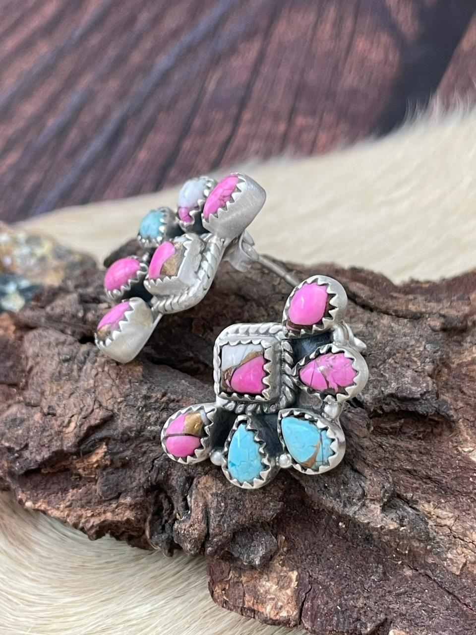 Handmade Sterling Silver Cotton Candy Studs Earrings "Signed Nizhoni"