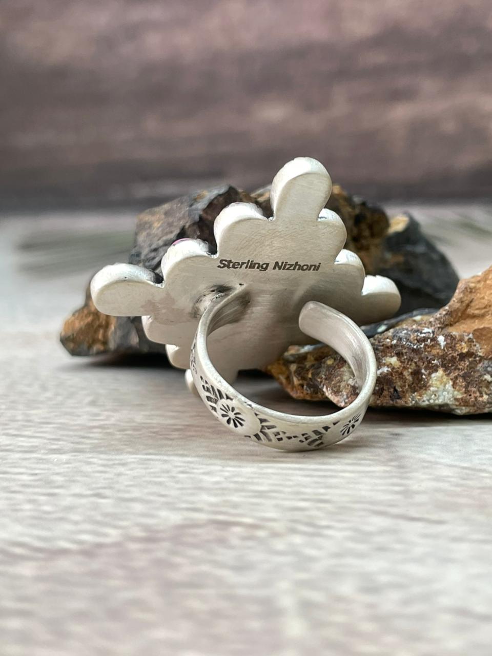 Handmade Sterling Silver Cherry Blossom Adjustable Ring "Signed Nizhoni"