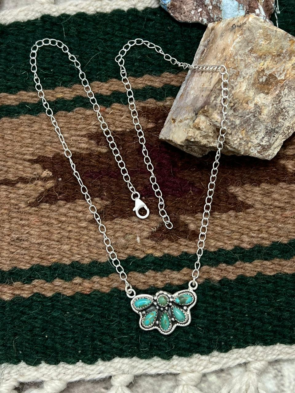 Handmade Sterling Silver Kingman Turquoise Necklace "Signed Nizhoni"