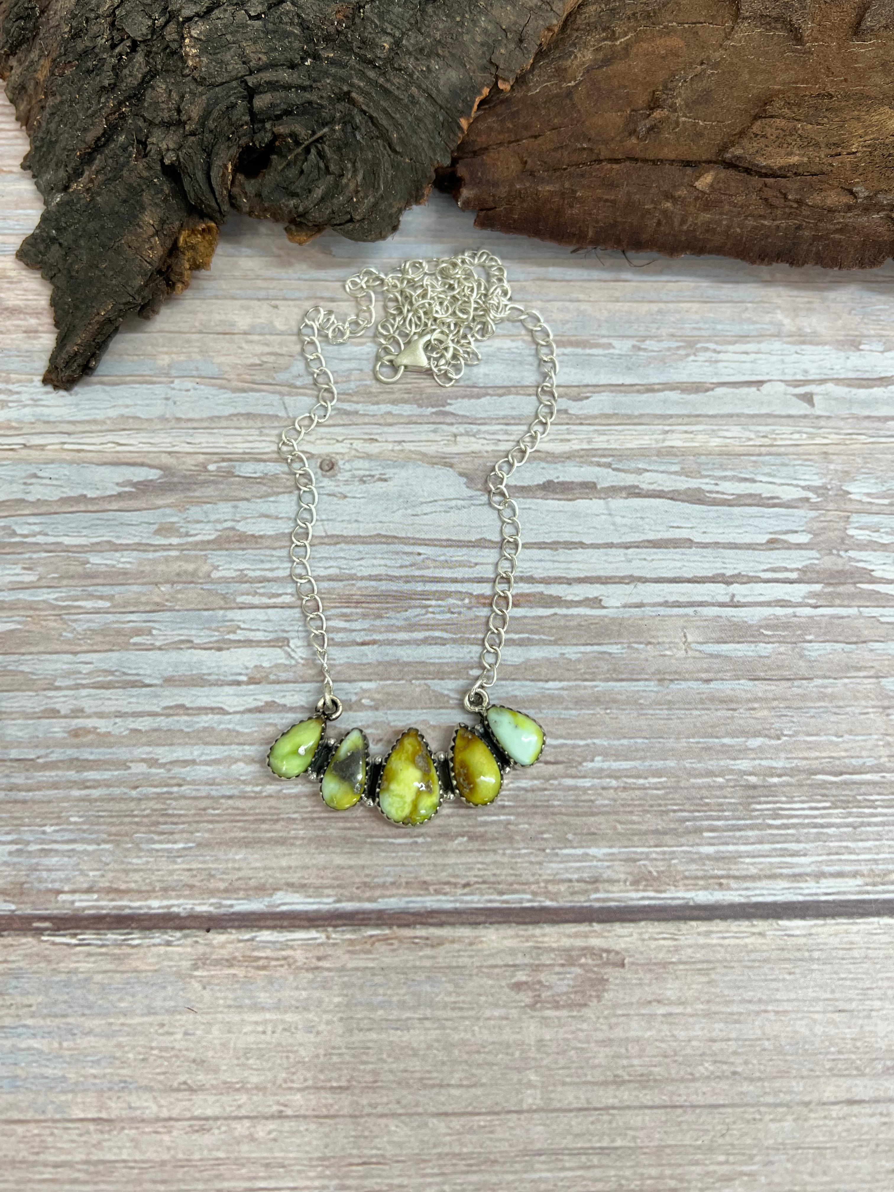 Handmade Sterling Silver Palomino Turquoise Necklace with Signed Nizhoni