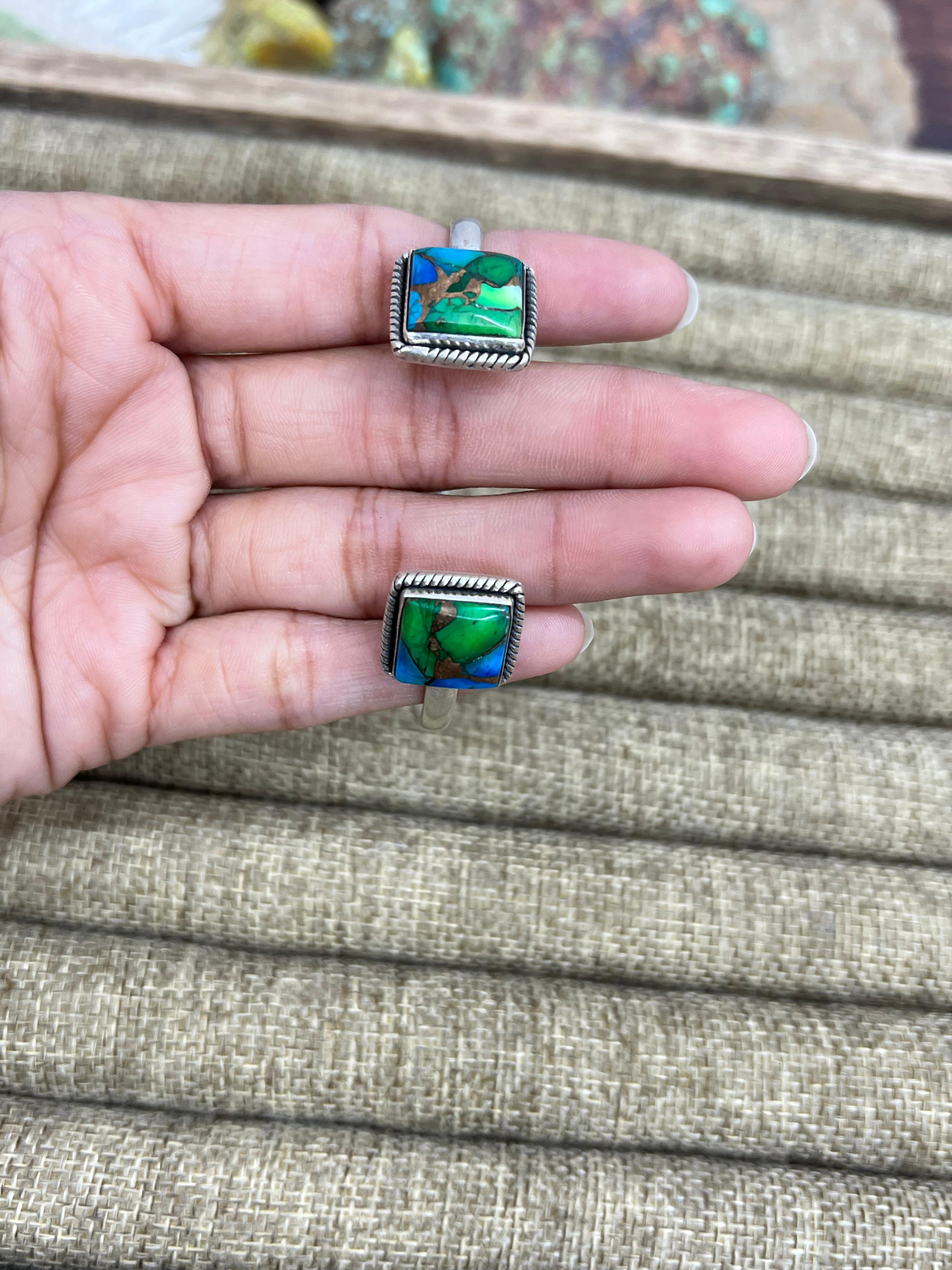 Handmade Sterling Silver Peacock Dahlia Cuff Bracelet with Signed Nizhoni