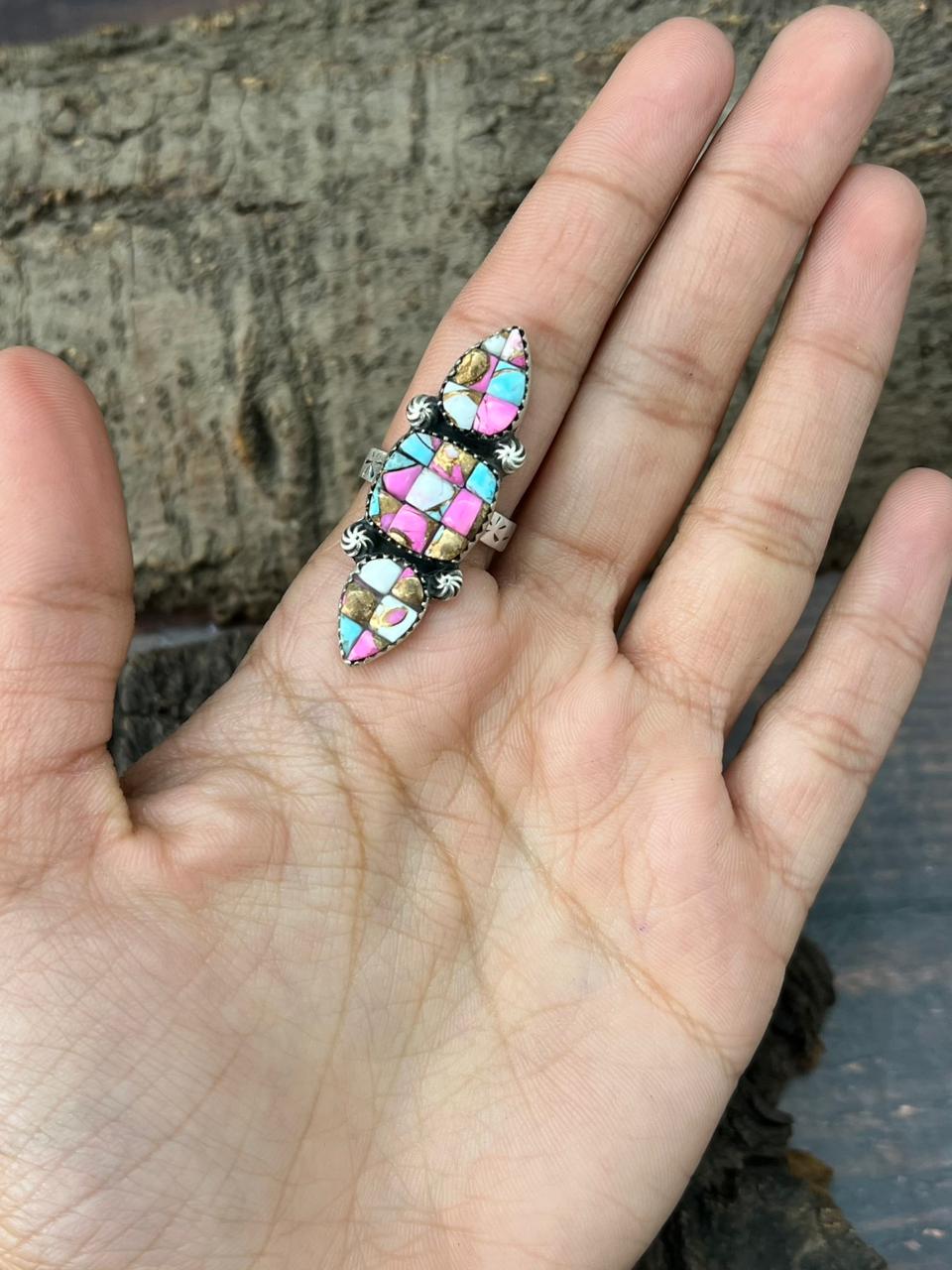 Handmade Sterling Silver Cotton Candy Adjustable Ring "Signed Nizhoni"