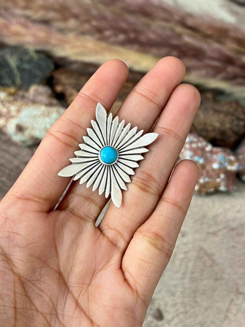 Handmade Sterling Silver Kingman Turquoise Adjustable Ring "Signed Nizhoni"