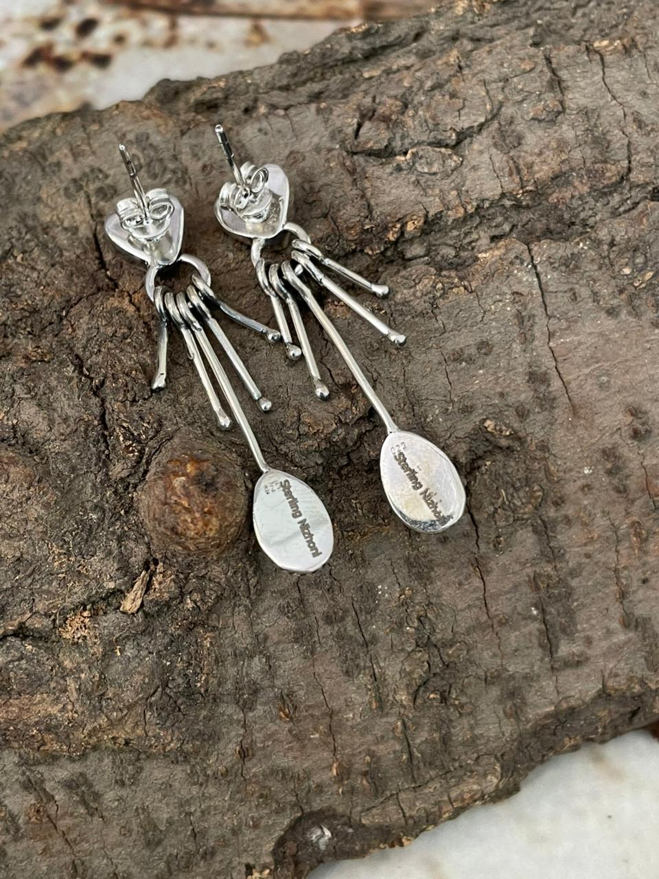 "Heart Collection" Handmade Sterling Silver Hot Pink Post Dangle Earrings "Signed Nizhoni"