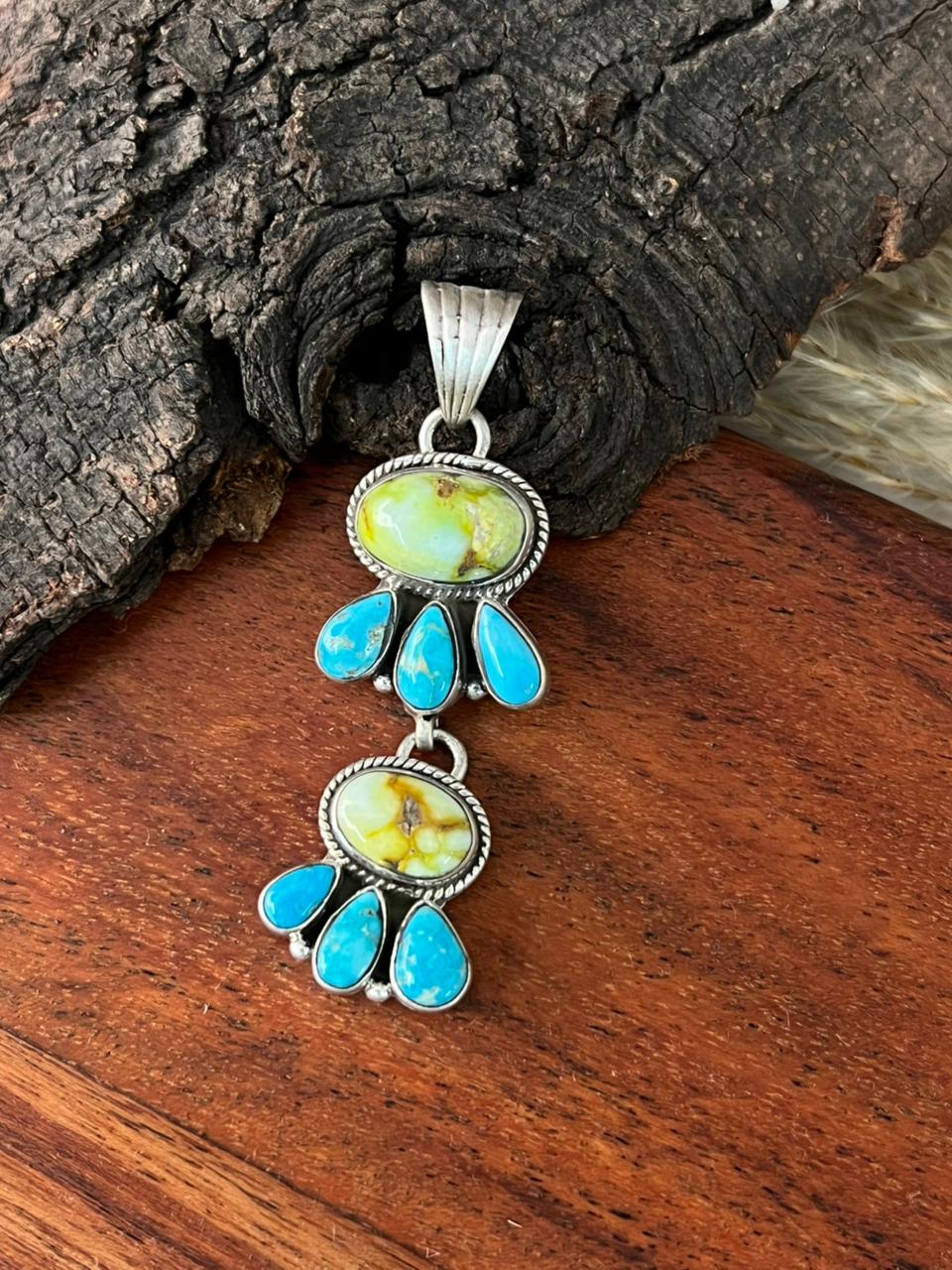 Handmade Sterling Silver Sierra Bella with Palomino Turquoise Collection: Pendant "Signed Nizhoni"