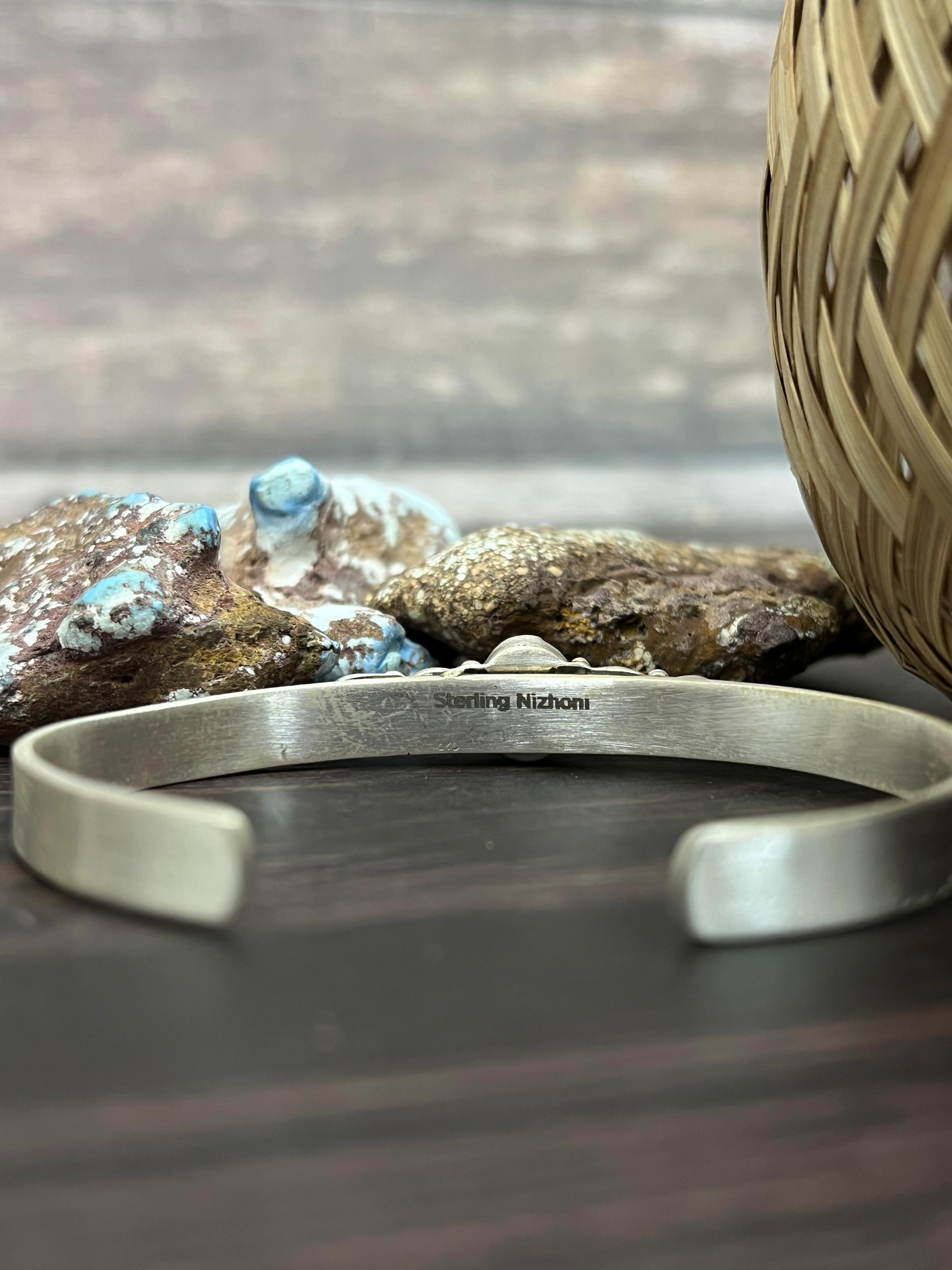 Handmade Sterling Silver Golden Hills Turquoise Cuff Bracelet with Signed Nizhoni