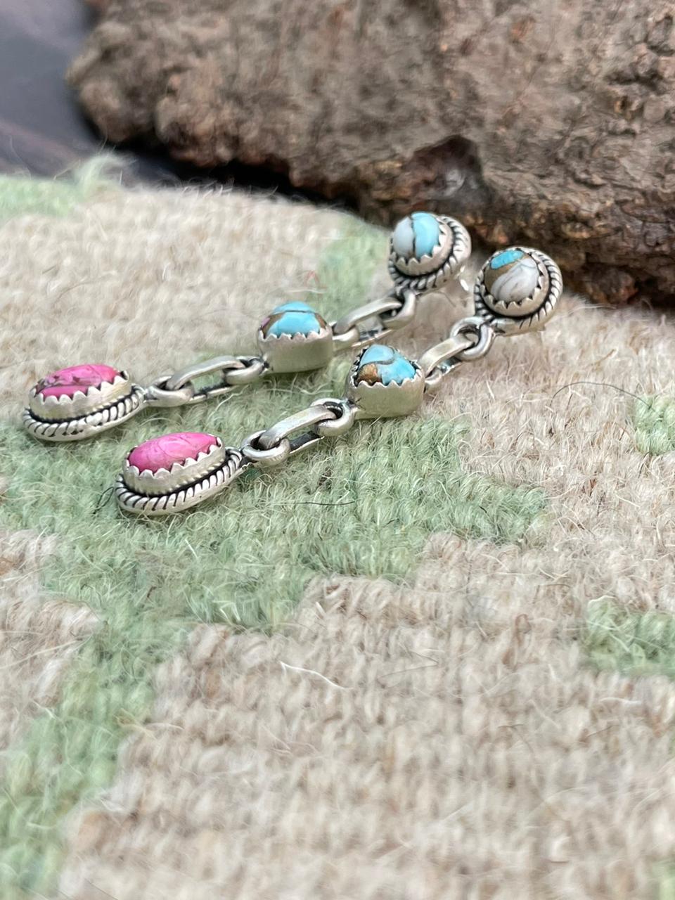 Handmade Sterling Silver Cotton Candy Post Dangle Earrings "Signed Nizhoni"