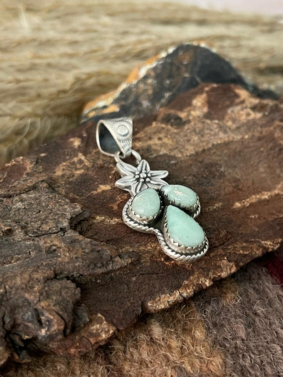 Handmade Sterling Silver Palomino Turquoise Pendant "Signed Nizhoni"