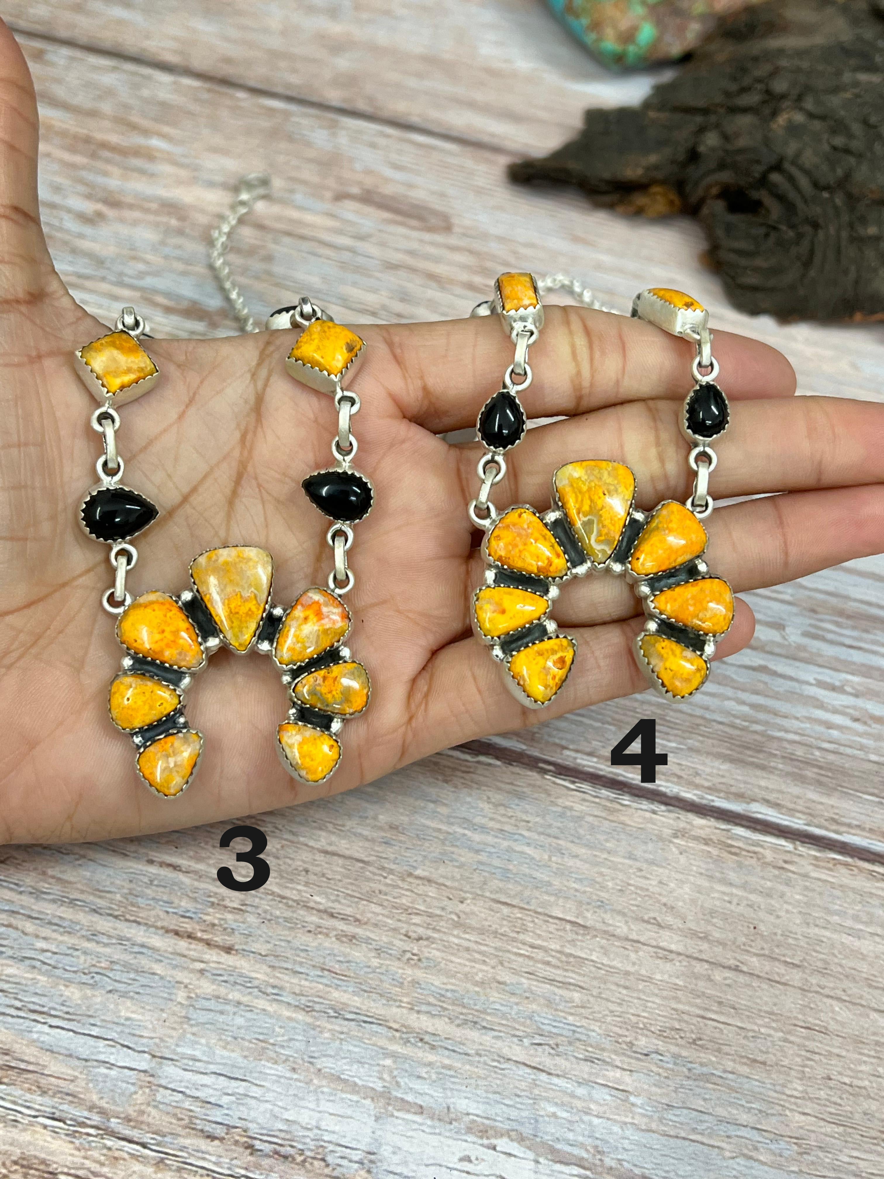 Handmade Sterling Silver Black Onyx, Bumblebee Naja Necklace Signed Nizhoni