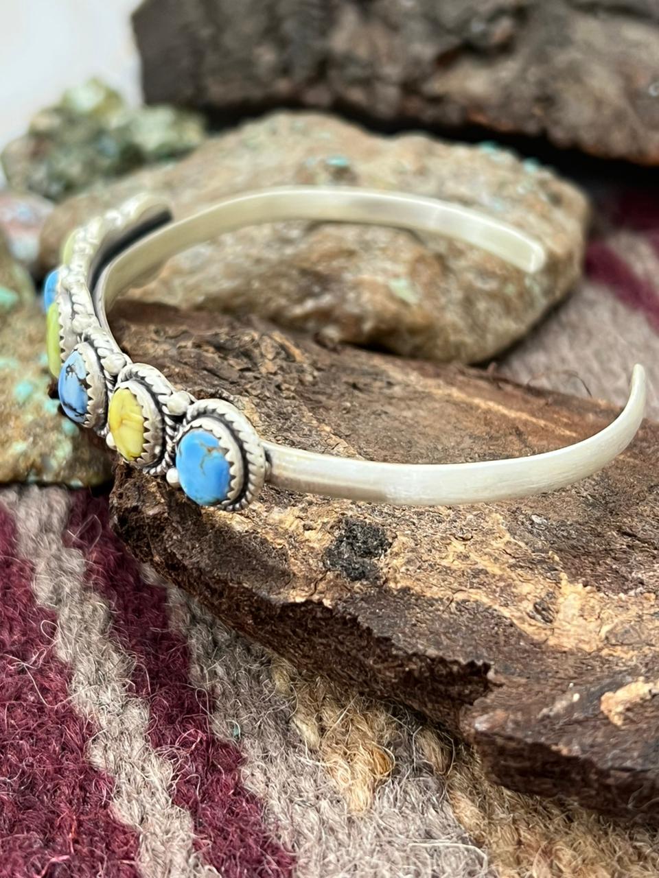 Handmade Sterling Silver Palomino with Golden Hills Turquoise Bracelet "Signed Nizhoni"